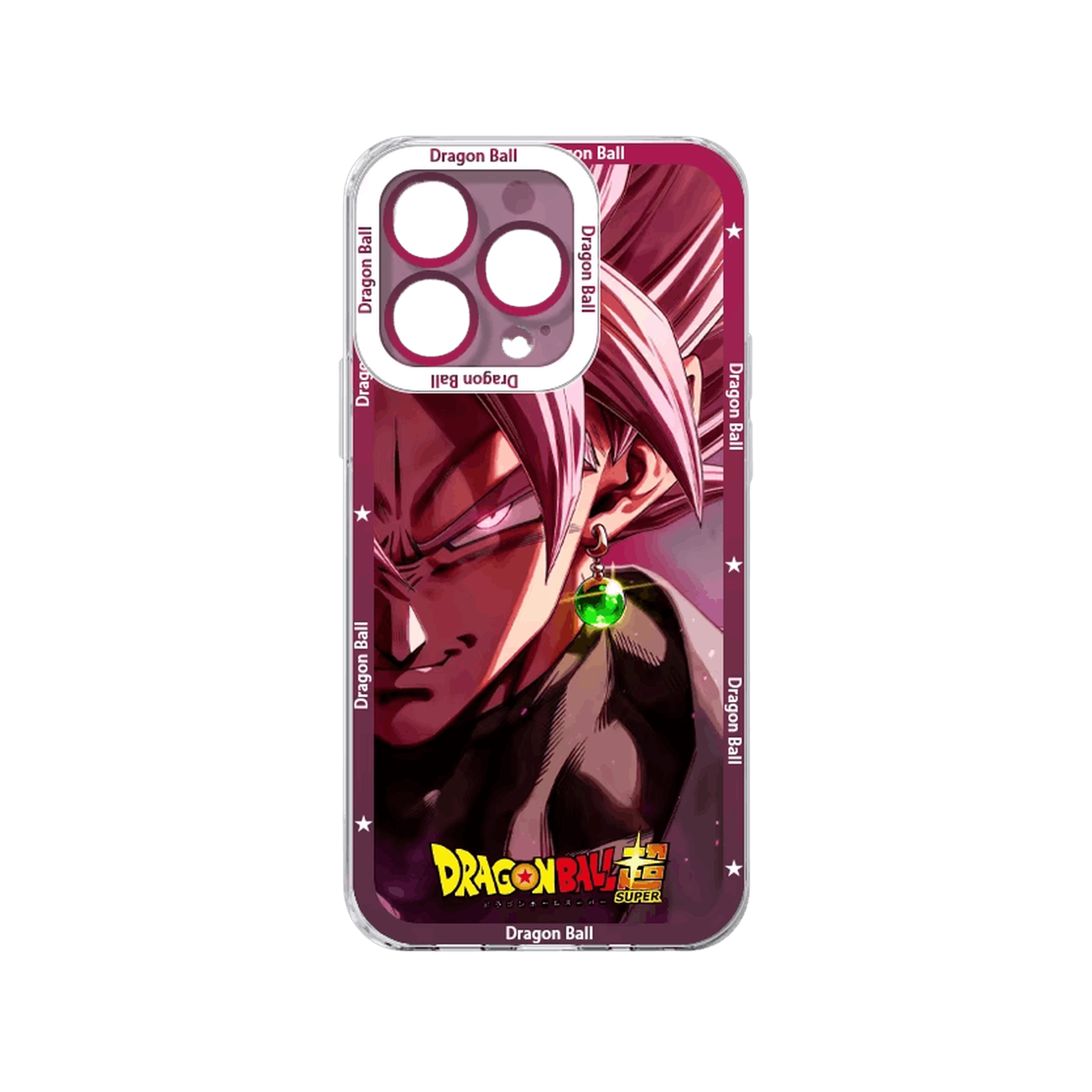 Coque iPhone Dragon Ball illustrant Goku Black Rosé sur un panneau bordeaux