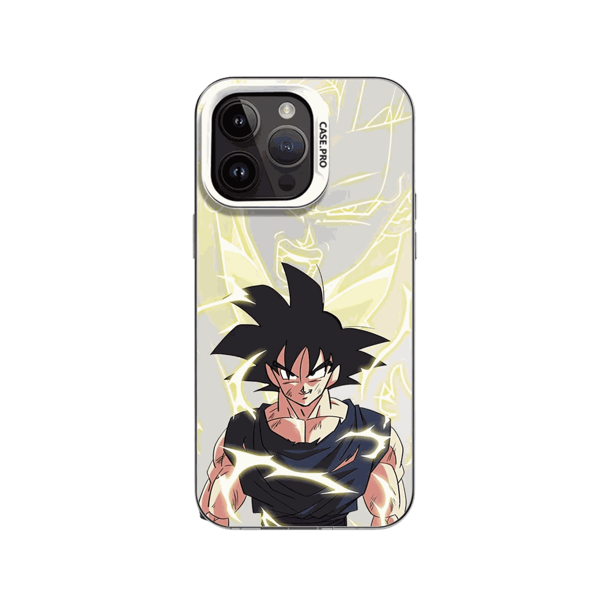 Coque iPhone Dragon Ball – Goku, Foudre du Super Saiyan, coloris blanc