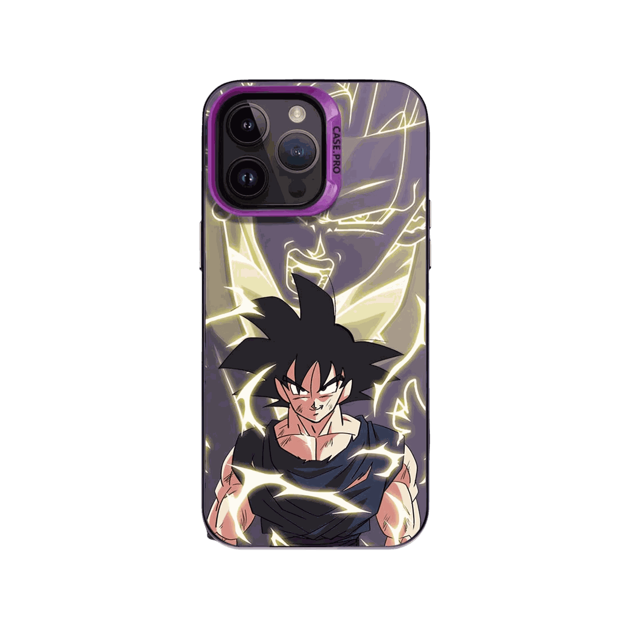 Coque iPhone Dragon Ball – Goku, Foudre du Super Saiyan, coloris violet