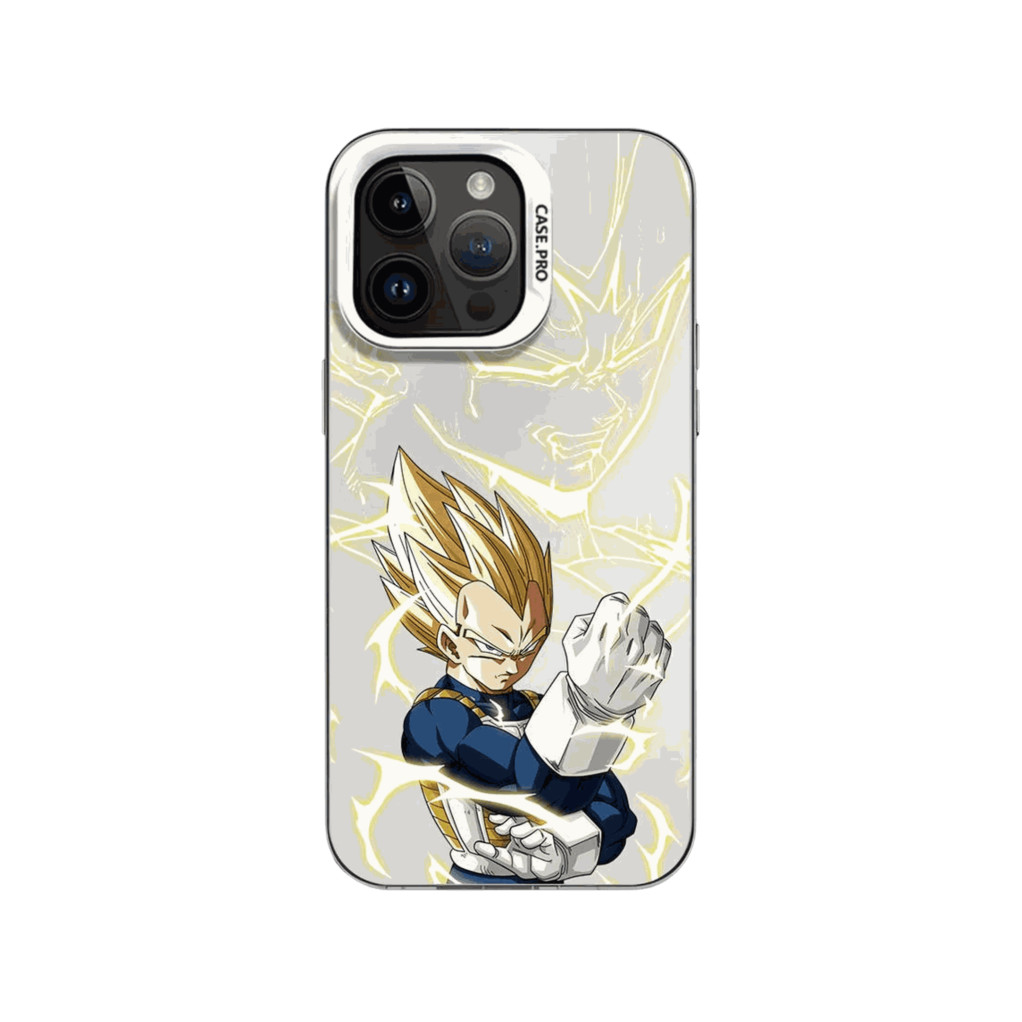 Coque iPhone Dragon Ball – Vegeta, la Foudre du Prince, coloris blanc