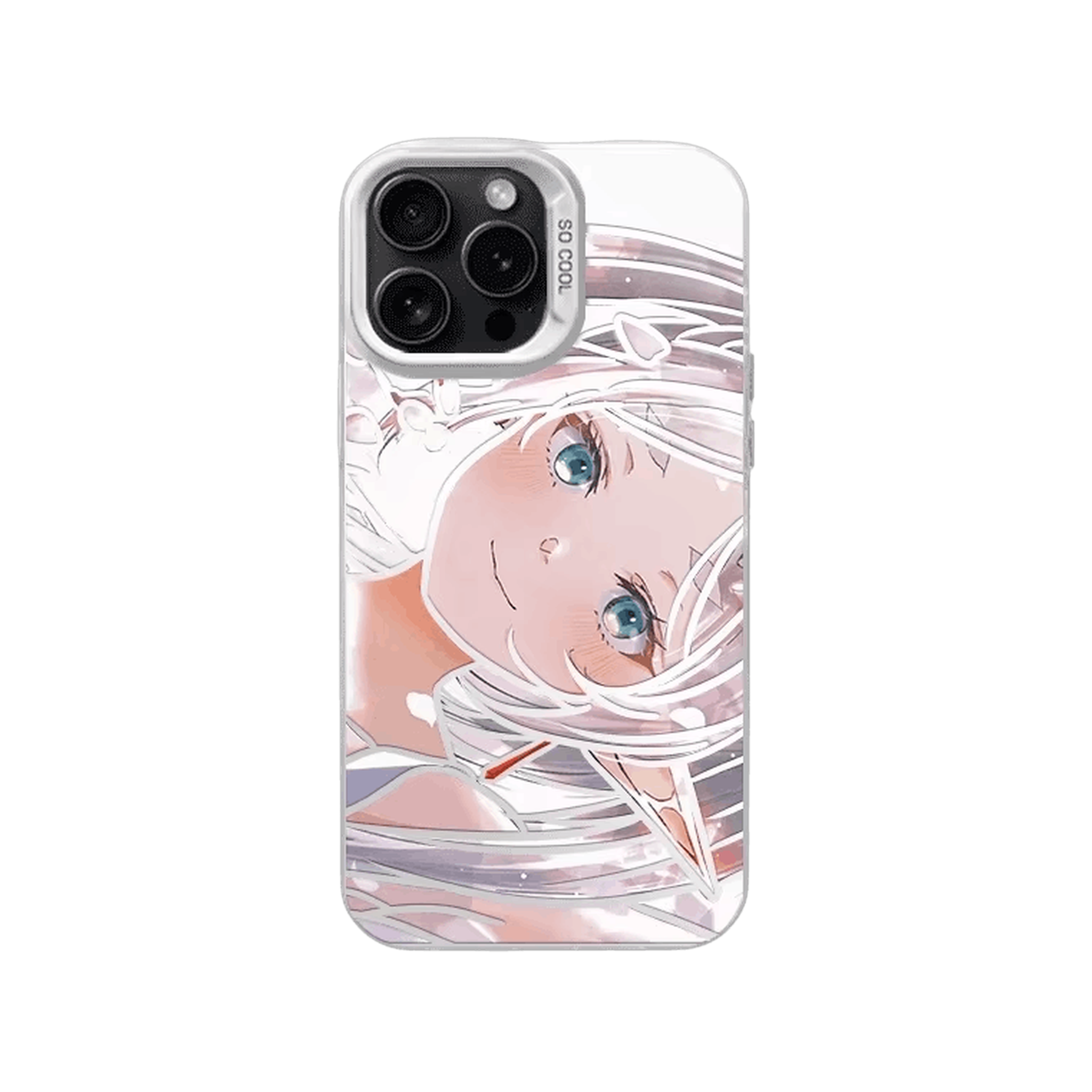 Coque iPhone Frieren – Frieren, Rêverie, dominante blanc rosé