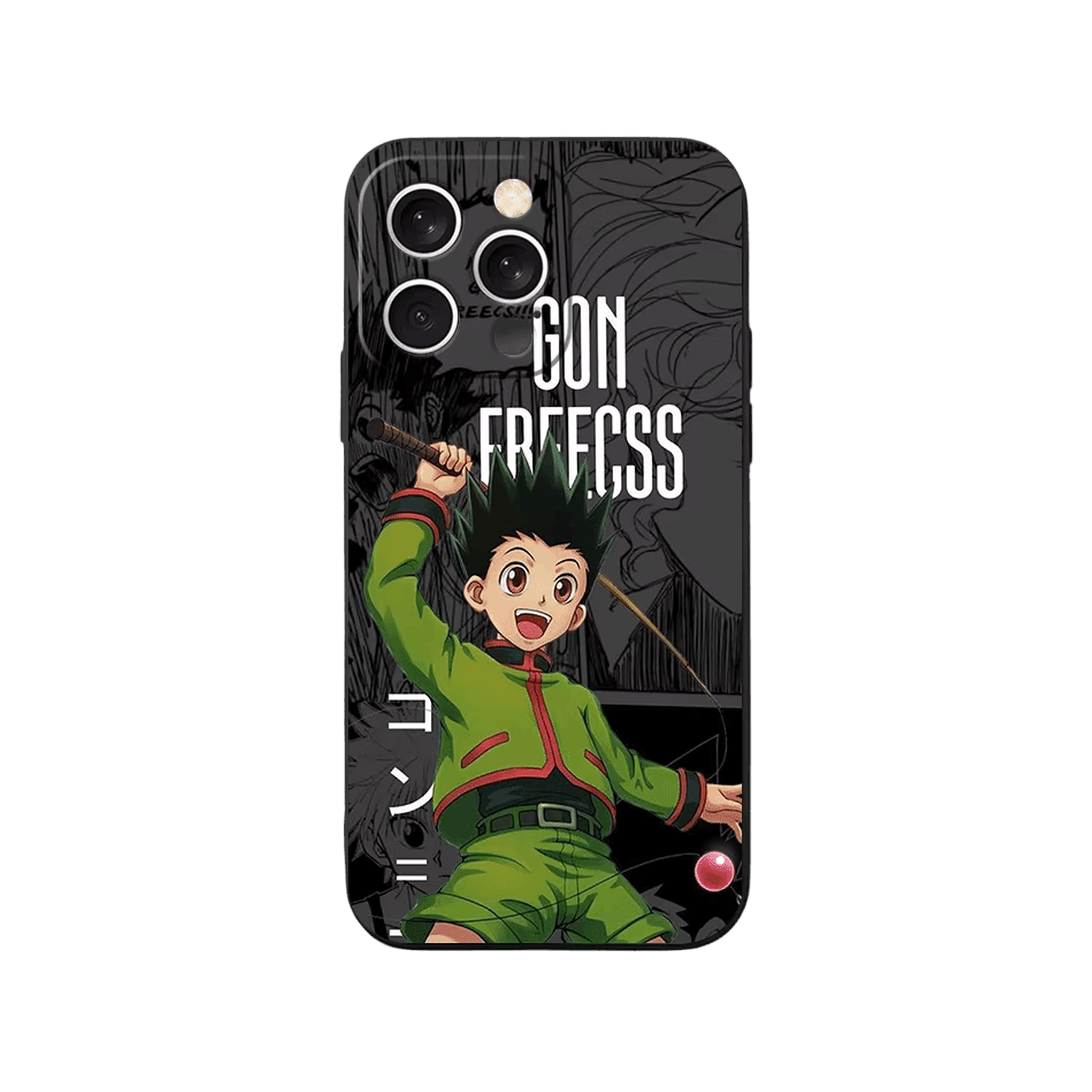 Coque iPhone Hunter x Hunter – Gon à la Canne à Pêche, dominante noir et vert