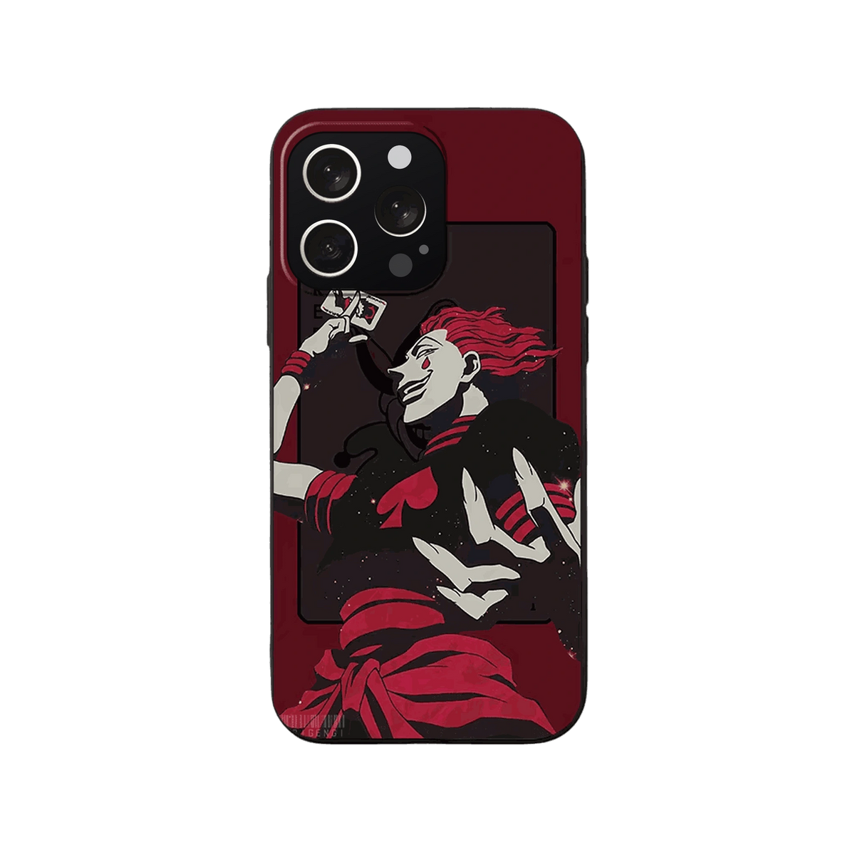 Coque iPhone Hunter x Hunter – Hisoka, la Carte Géante, dominante bordeaux