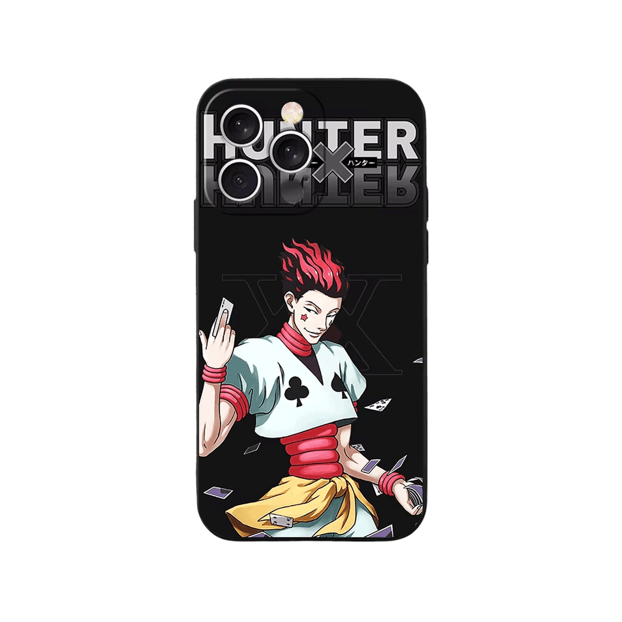 Coque iPhone Hunter x Hunter – Hisoka, Cartes en Vol, dominante noir