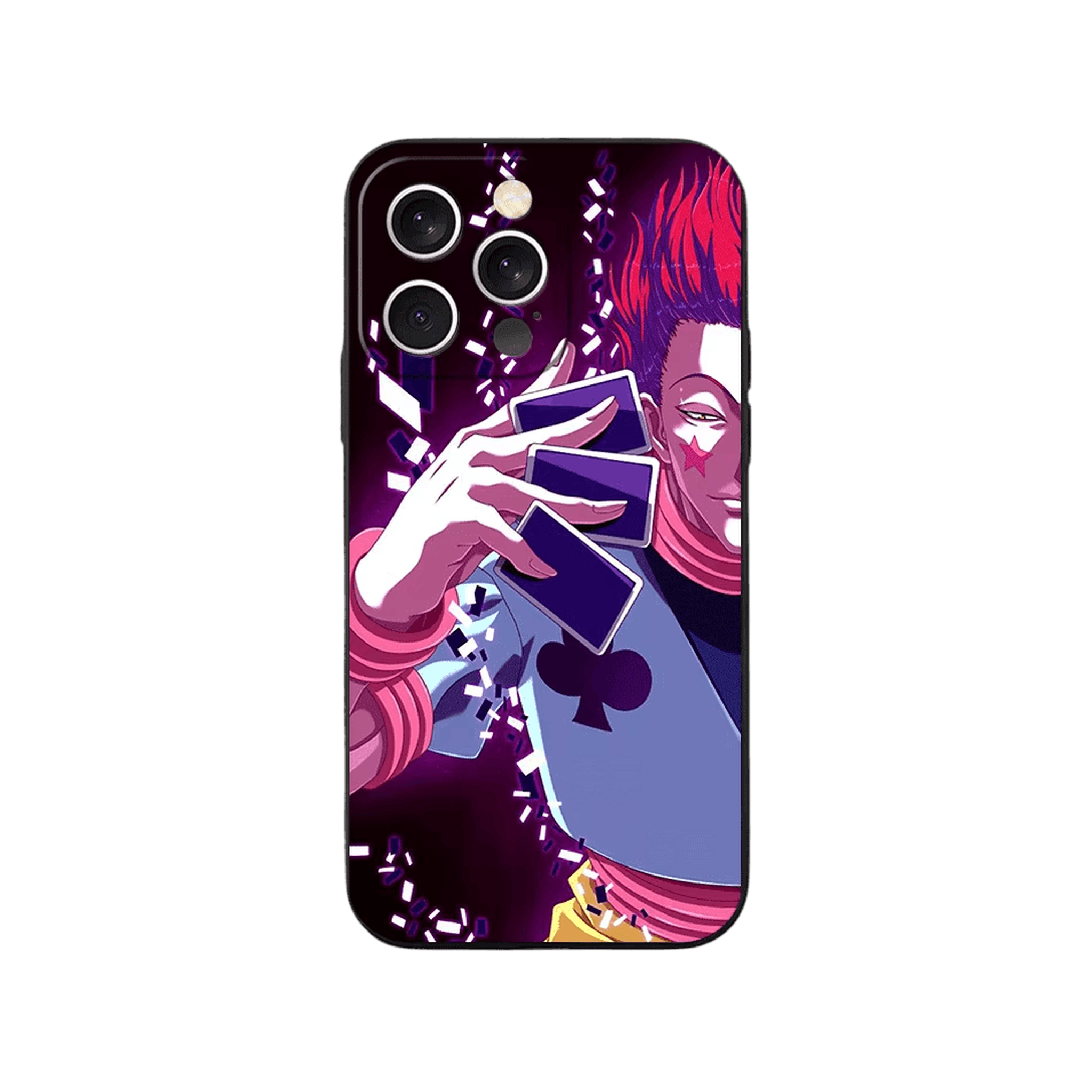 Coque iPhone Hunter x Hunter – Hisoka, Cartes entre les Doigts, dominante violet