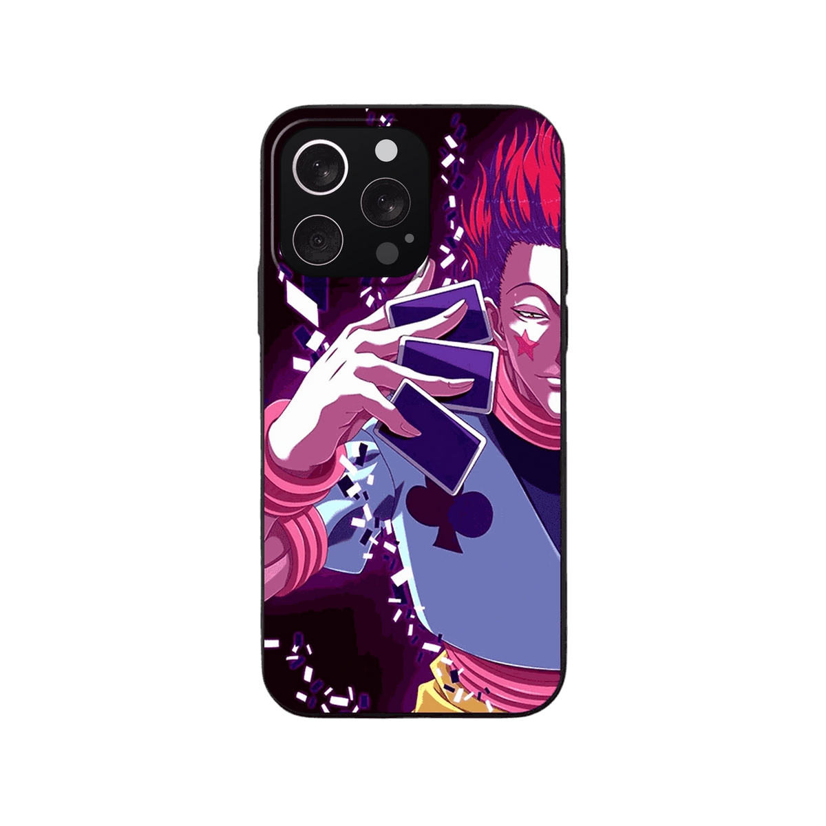 Coque iPhone Hunter x Hunter – Hisoka, Cartes entre les Doigts, dominante violet