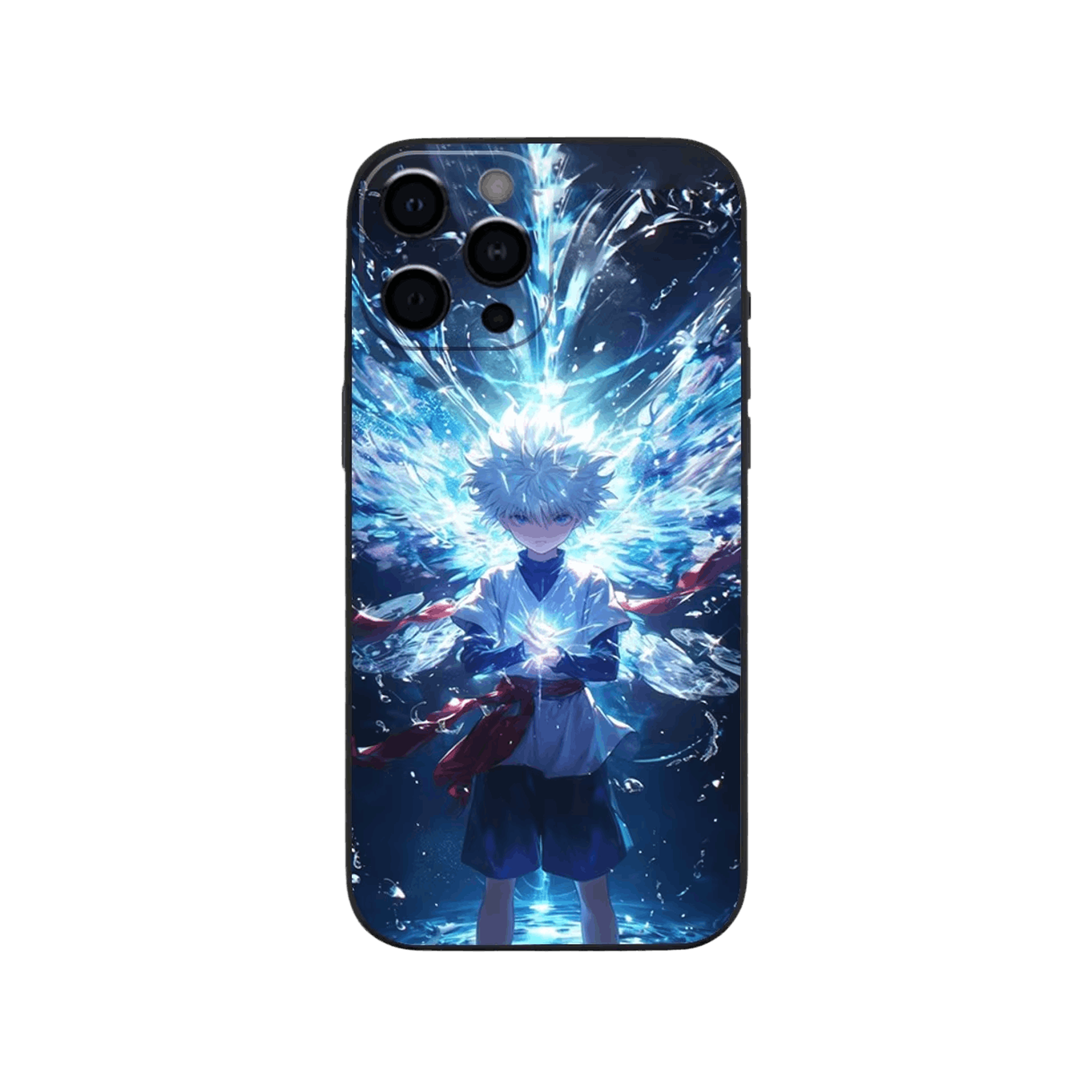 Coque iPhone Hunter x Hunter – Killua, Aura Céleste, dominante bleu clair