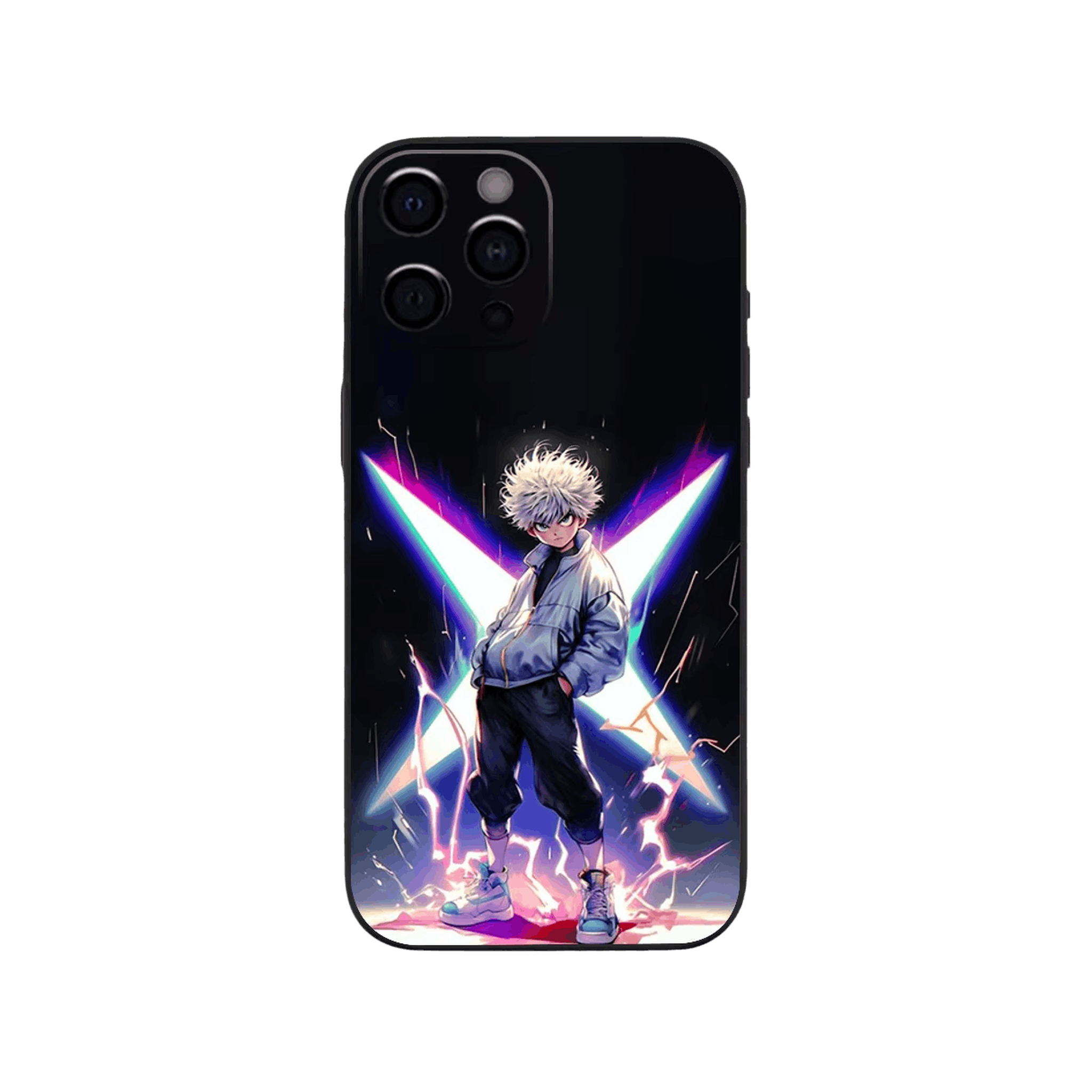 Coque iPhone Hunter x Hunter – Killua et l'Étoile, dominante violet et turquoise