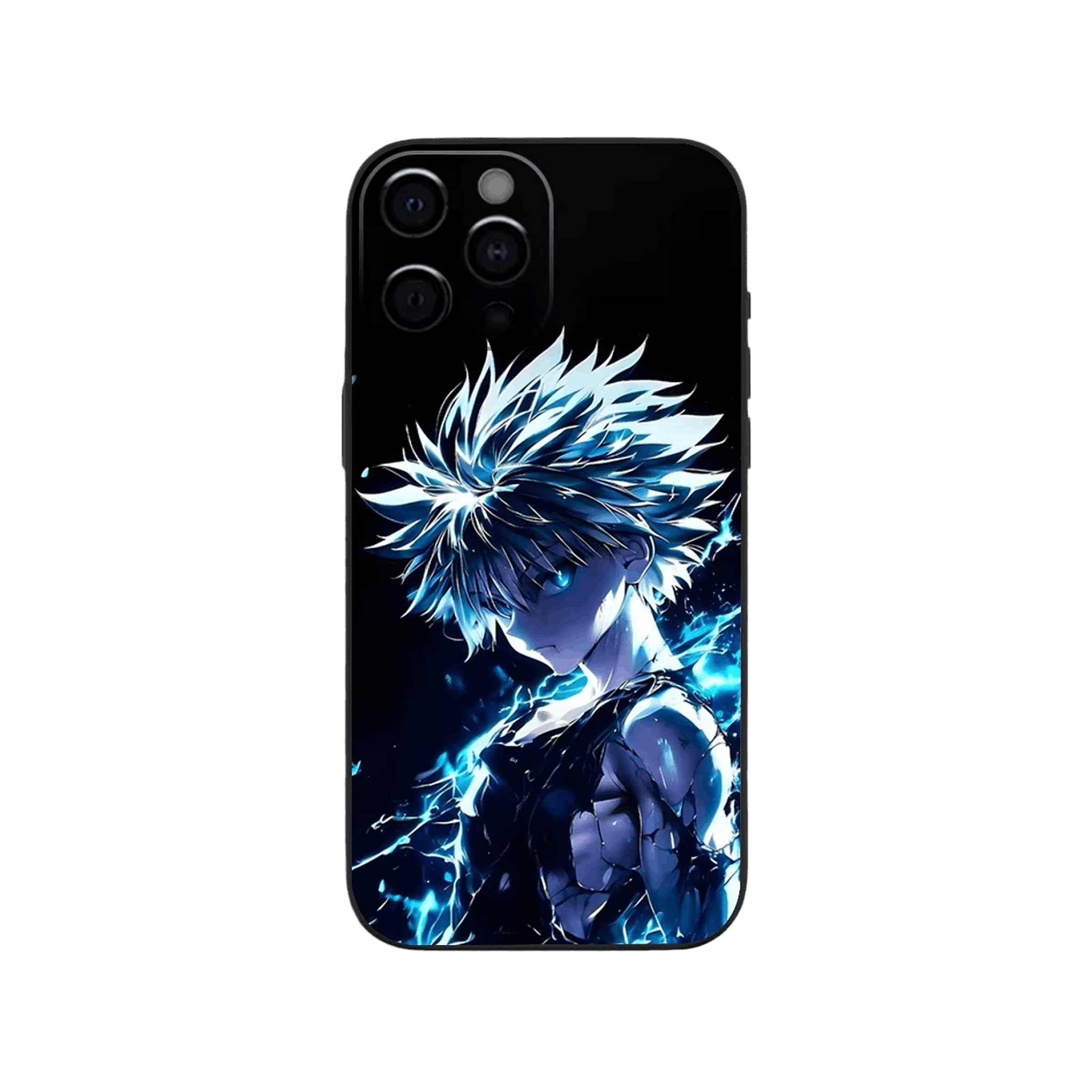 Coque iPhone Hunter x Hunter – Killua, Foudre Bleue, dominante bleu électrique