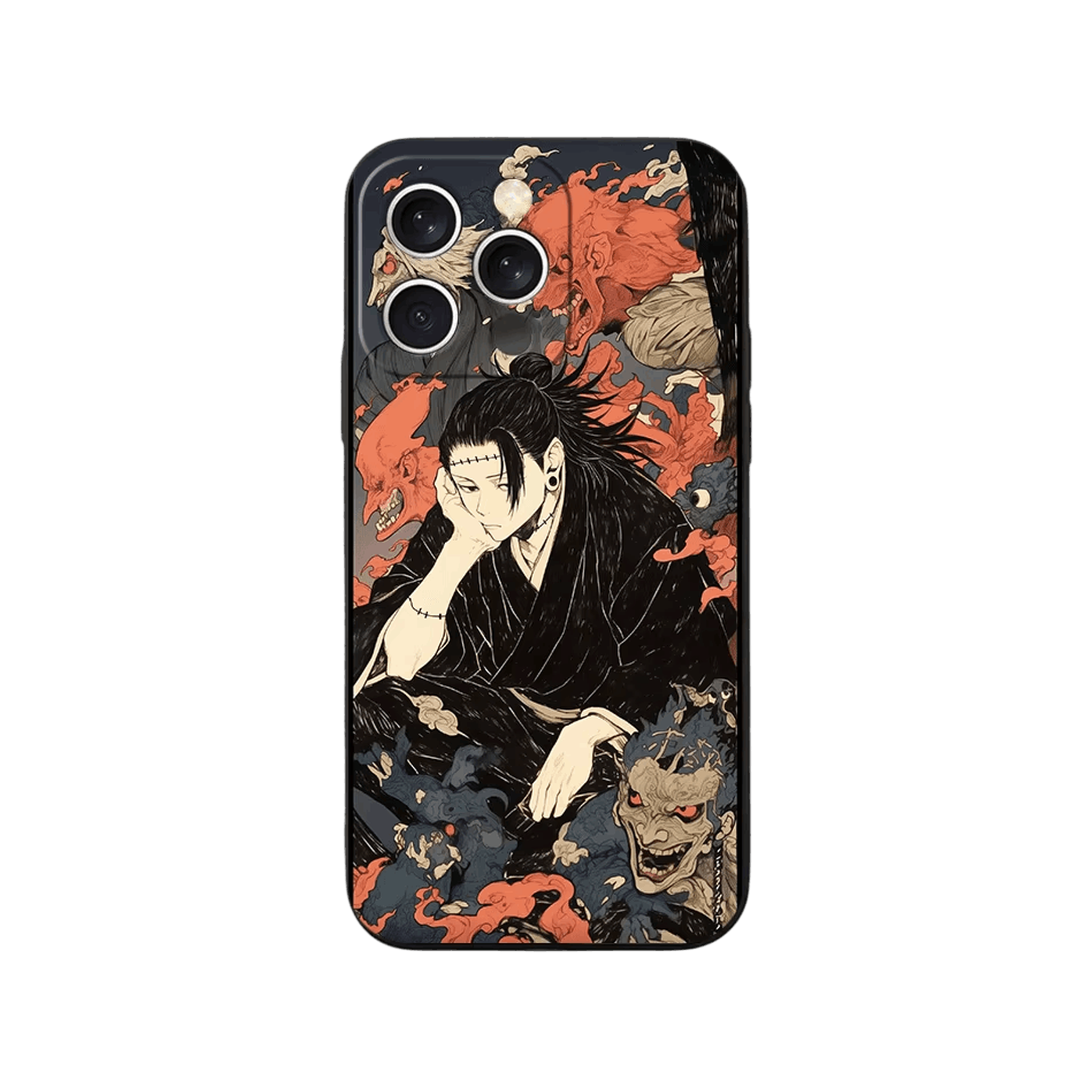 Coque iPhone Jujutsu Kaisen – Accoudé parmi les Esprits, dominante noir et rouge brique