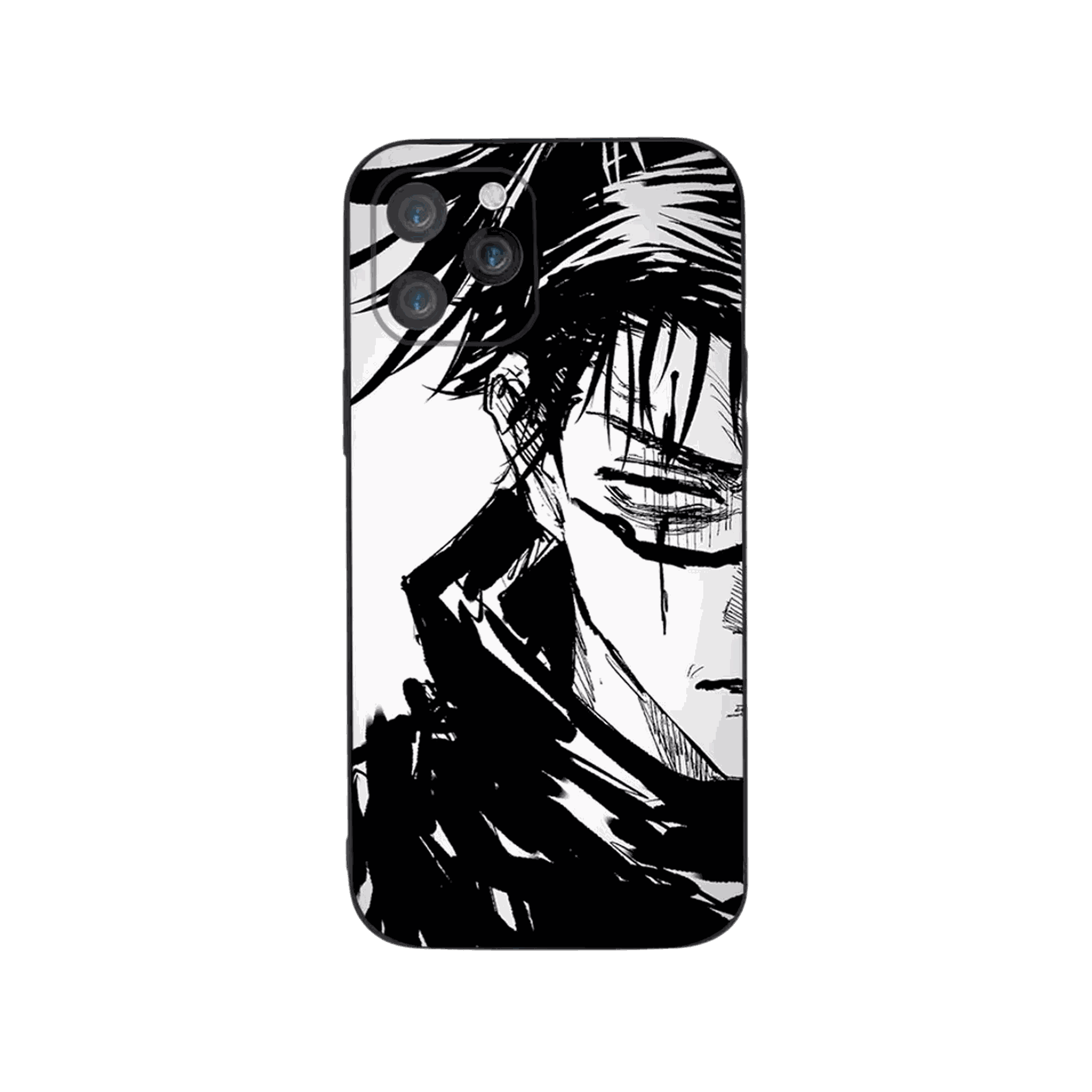 Coque iPhone Jujutsu Kaisen illustrant choso à l'encre en dominante noir et blanc