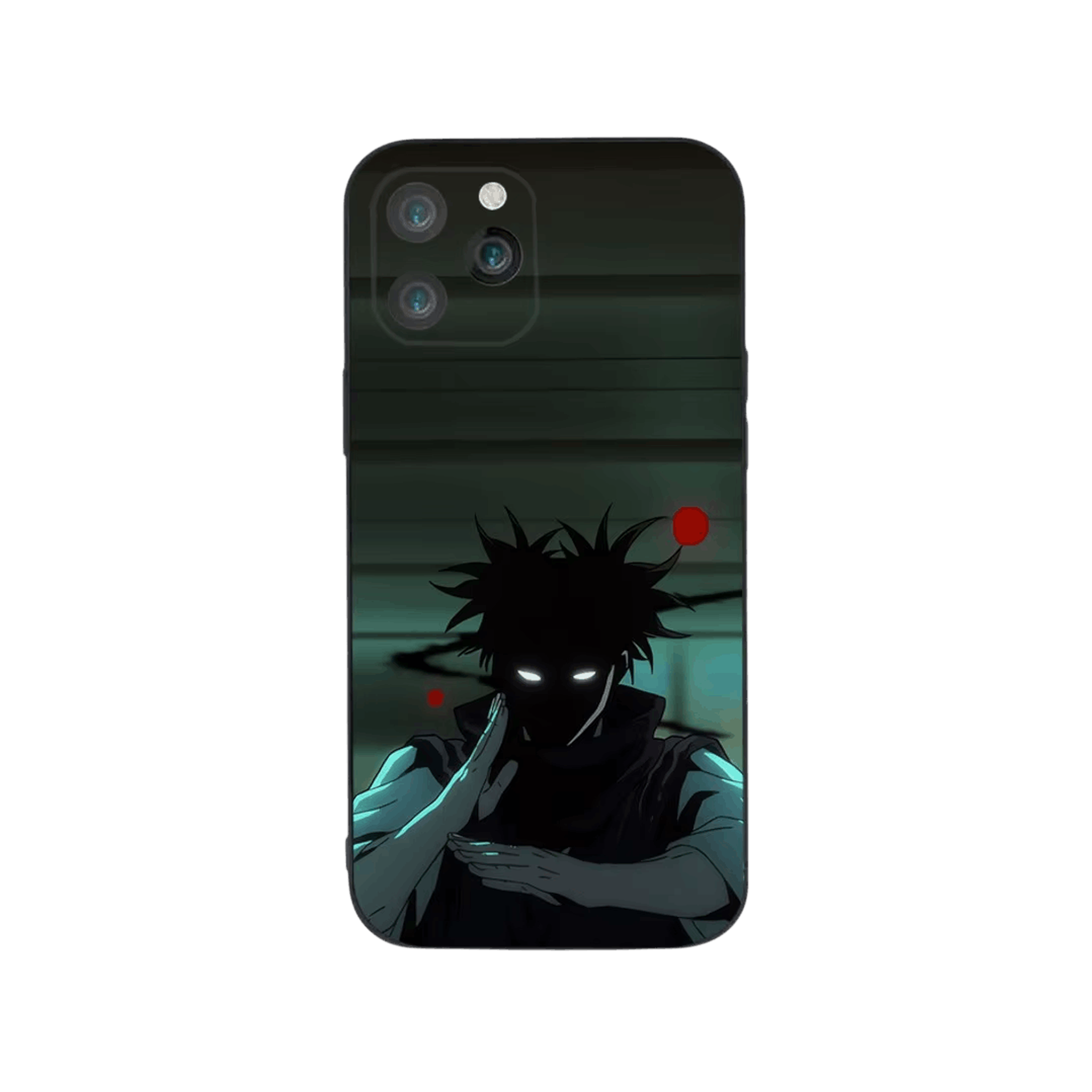 Coque iPhone Jujutsu Kaisen illustrant choso dans l'ombre en dominante vert sombre