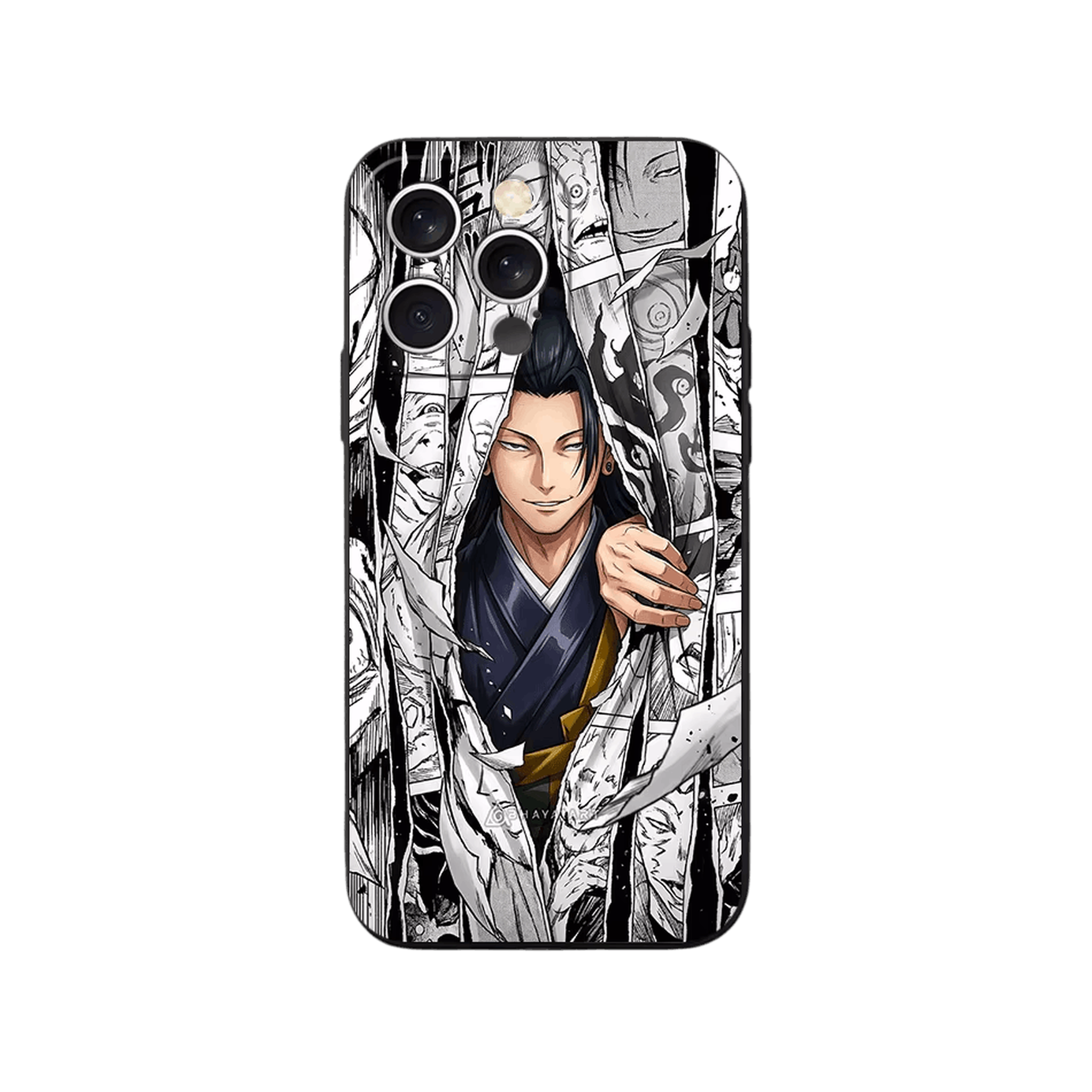 Coque iPhone Jujutsu Kaisen – Geto écarte les Planches, dominante noir et blanc