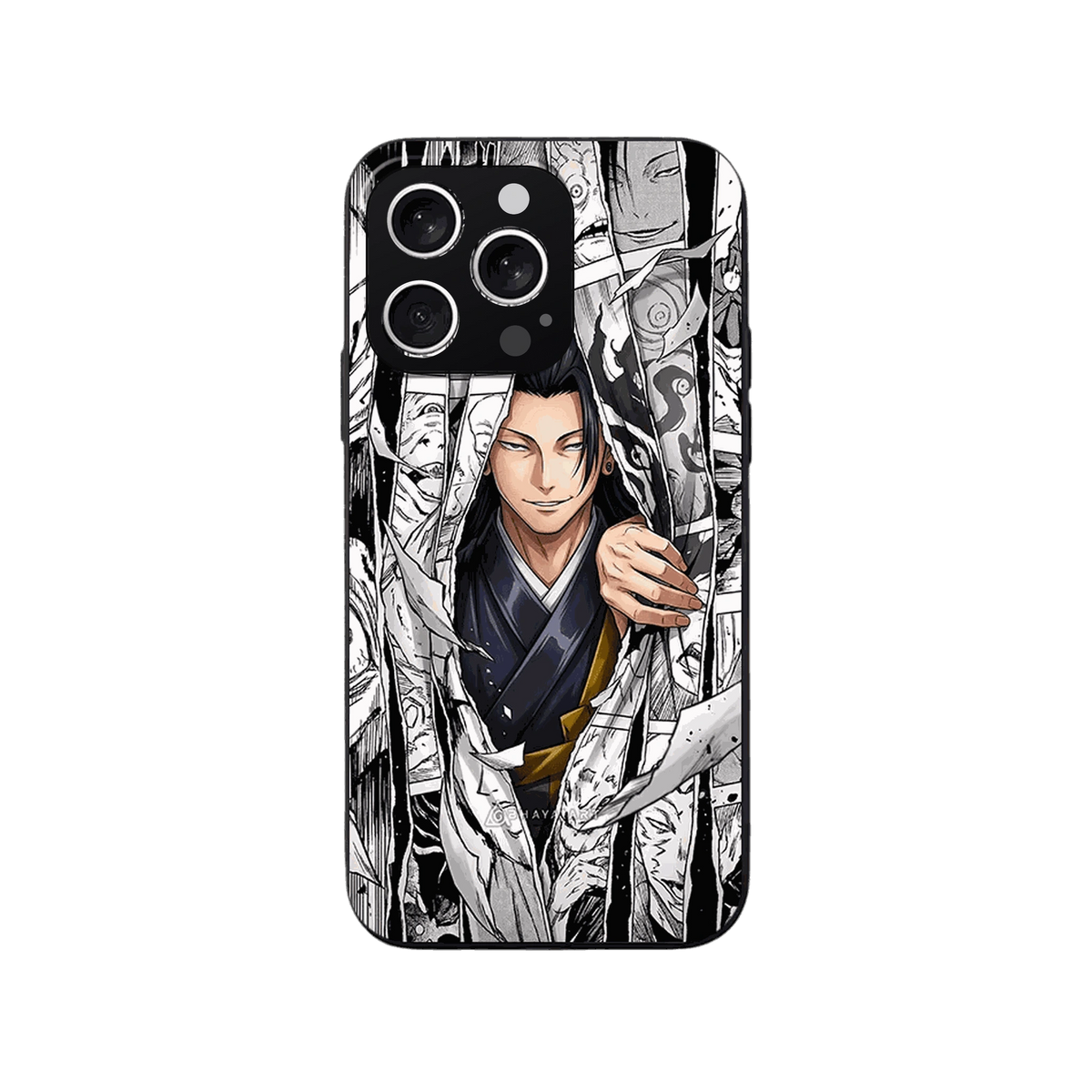 Coque iPhone Jujutsu Kaisen – Geto écarte les Planches, dominante noir et blanc