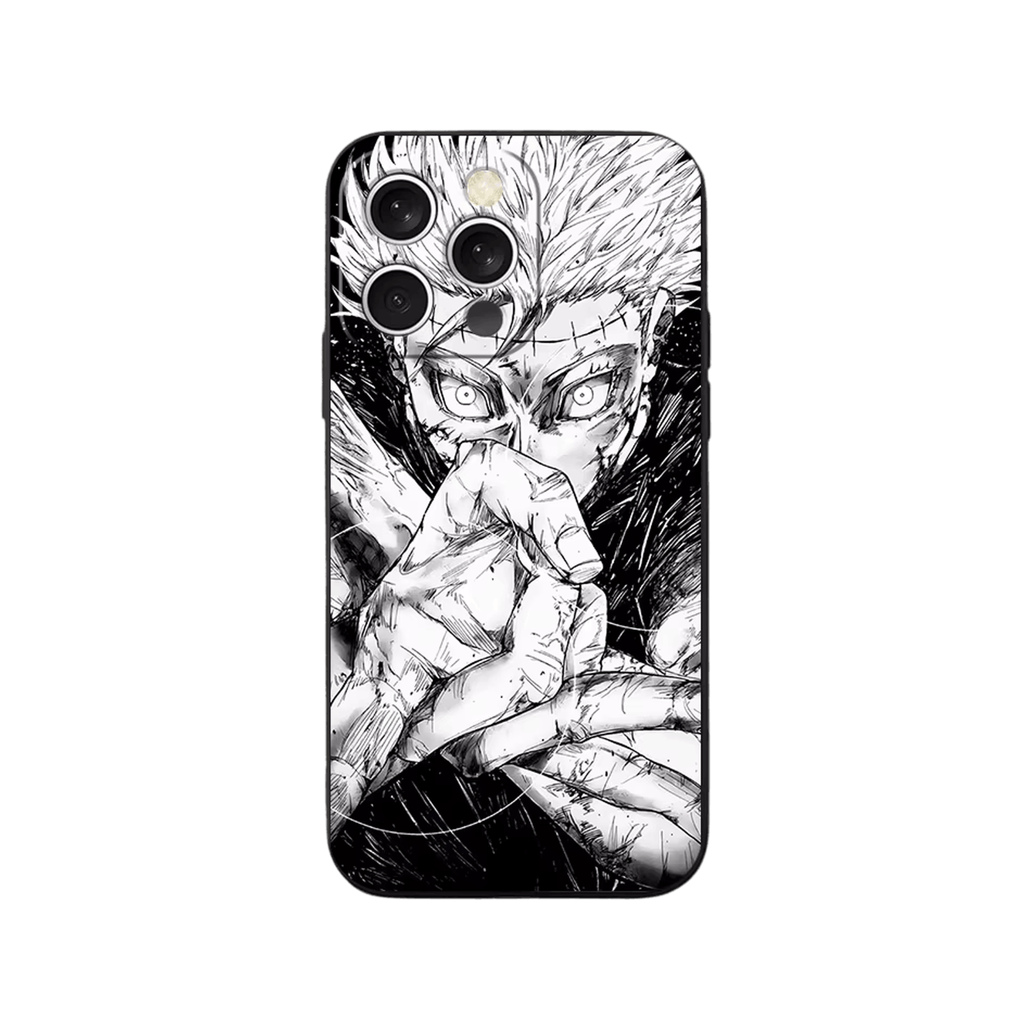 Coque iPhone Jujutsu Kaisen – Gojo à l'Encre Sèche, dominante noir et blanc
