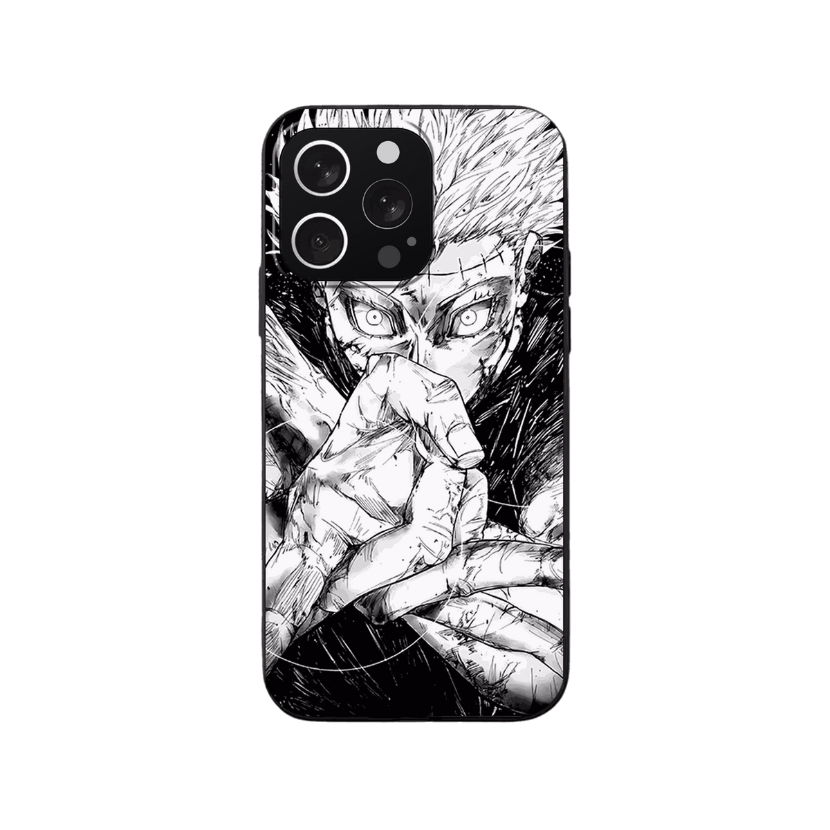Coque iPhone Jujutsu Kaisen – Gojo à l'Encre Sèche, dominante noir et blanc