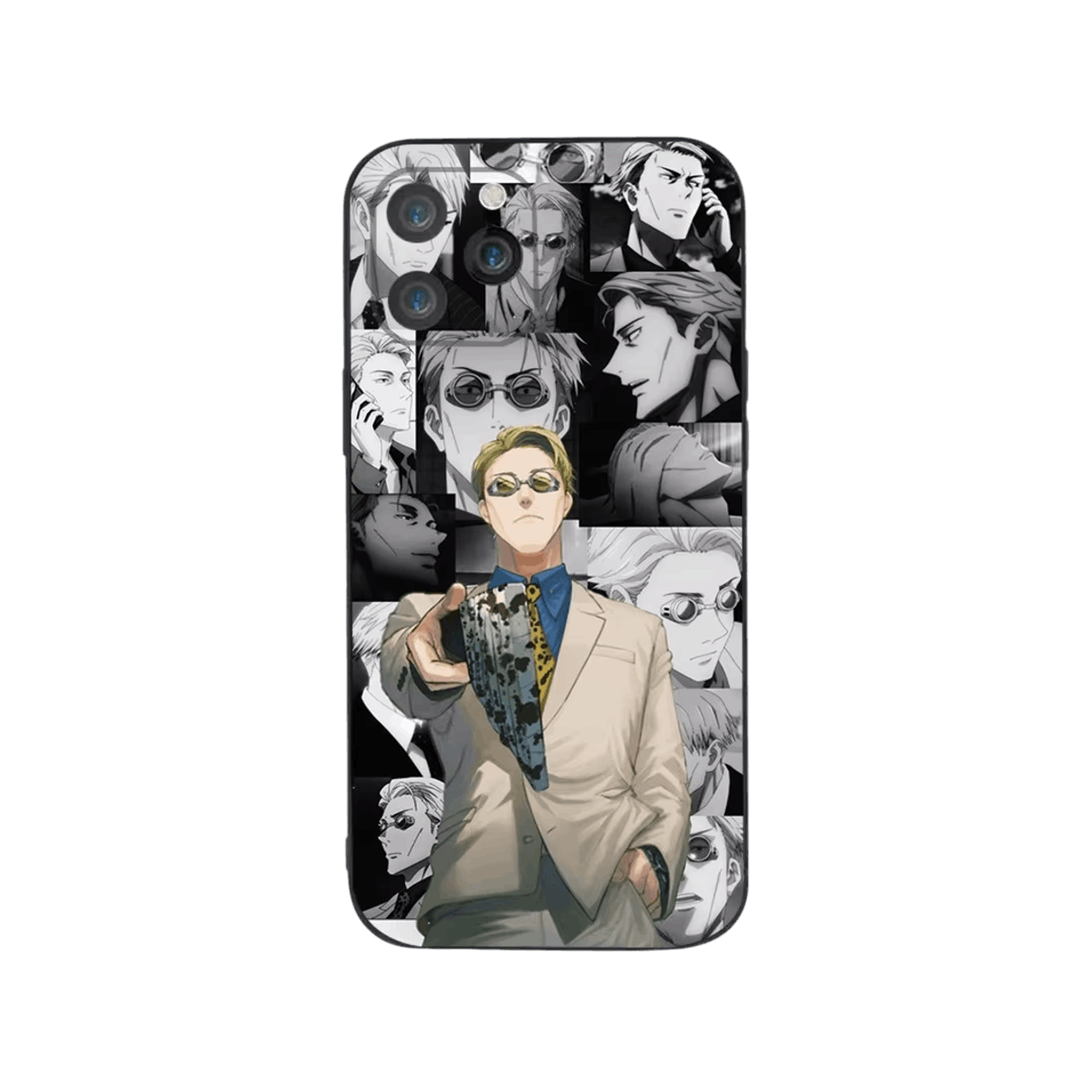 Coque iPhone Jujutsu Kaisen illustrant nanami sur planches en dominante noir et blanc
