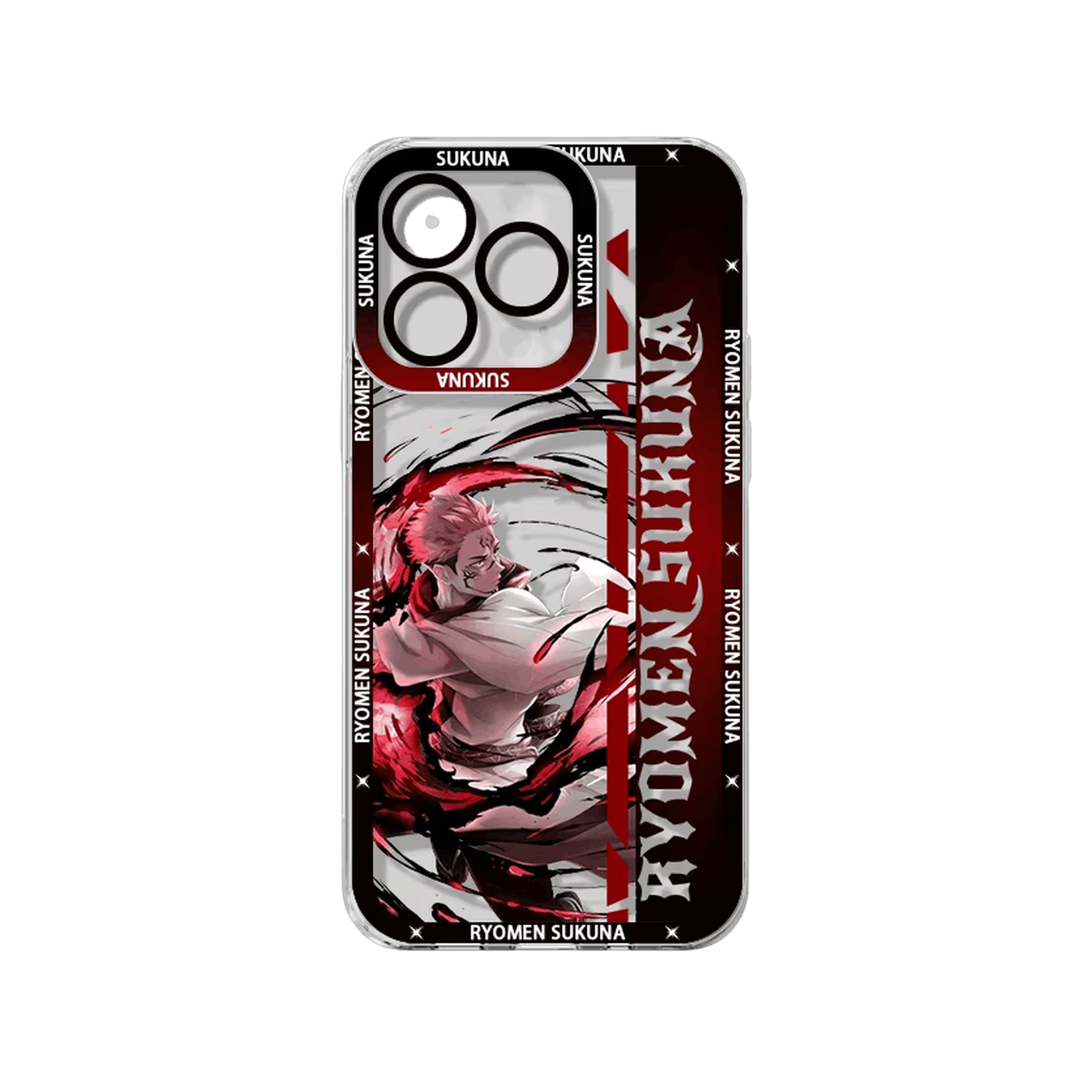 Coque iPhone Jujutsu Kaisen illustrant ryomen sukuna en dominante rouge
