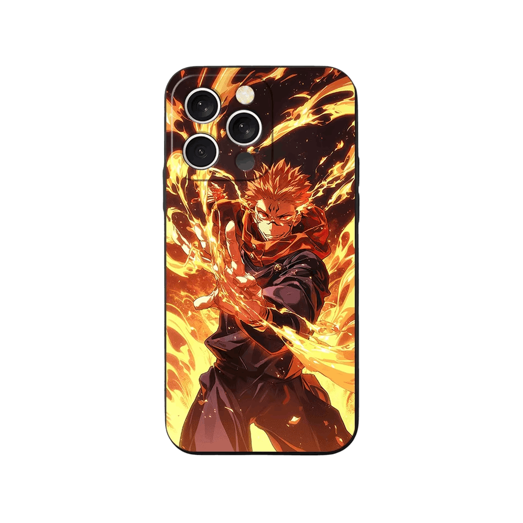 Coque iPhone Jujutsu Kaisen – Sukuna aux Commandes, dominante orange feu