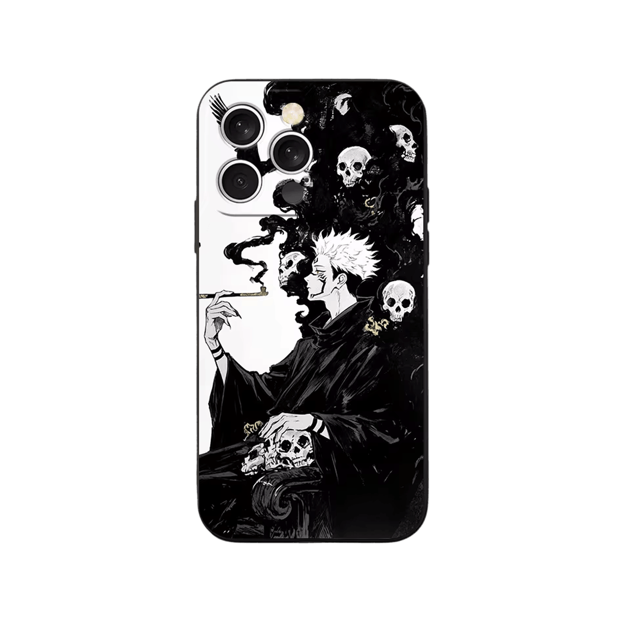 Coque iPhone Jujutsu Kaisen – Sukuna à la Pipe, dominante noir et blanc