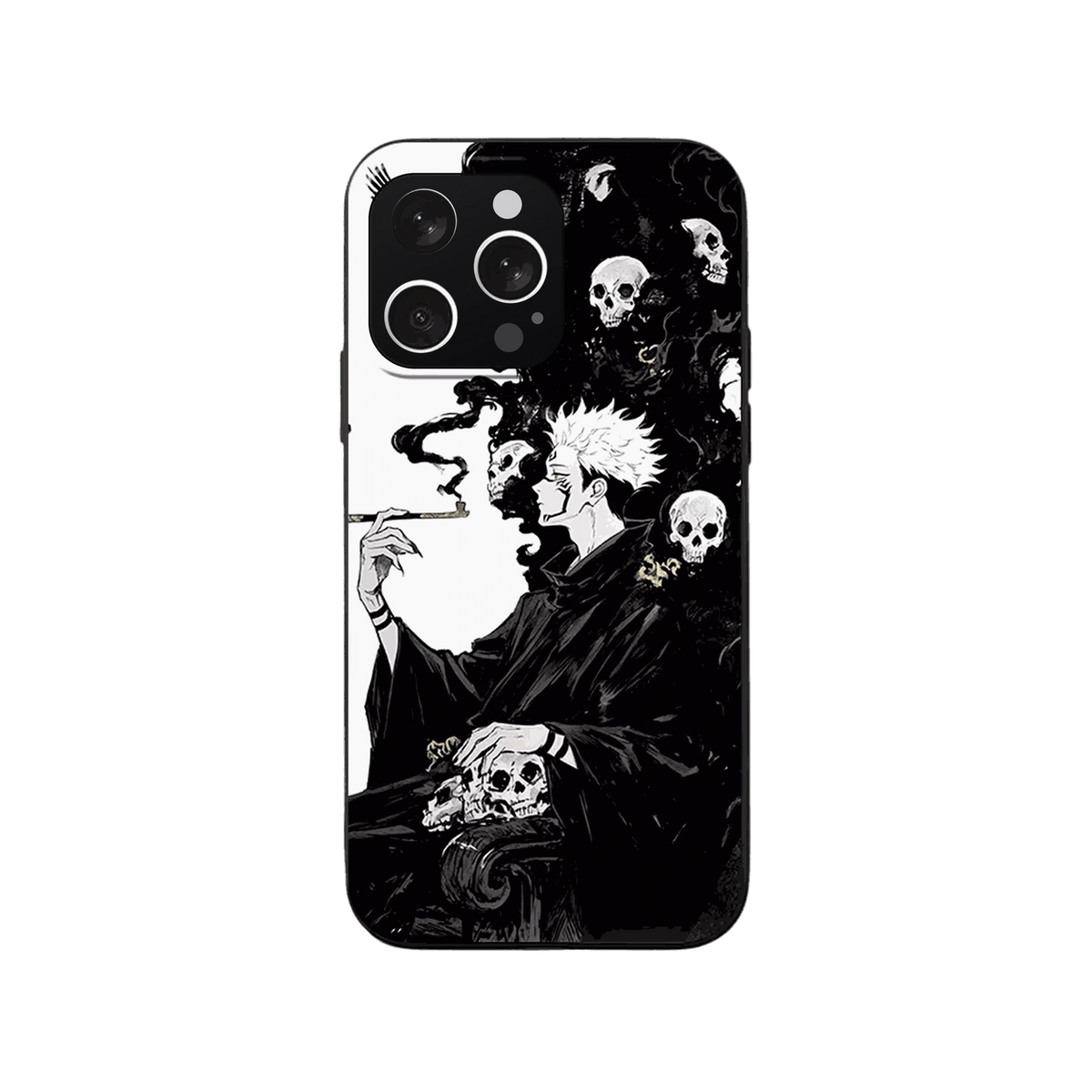 Coque iPhone Jujutsu Kaisen – Sukuna à la Pipe, dominante noir et blanc