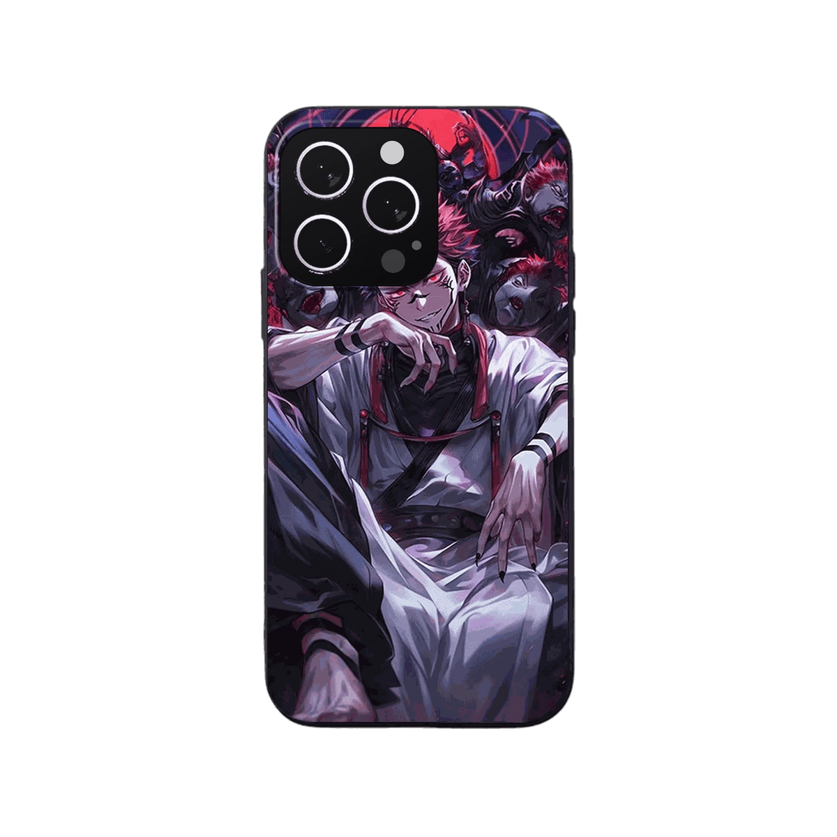Coque iPhone Jujutsu Kaisen – Sukuna sur son Trône, dominante violet sombre