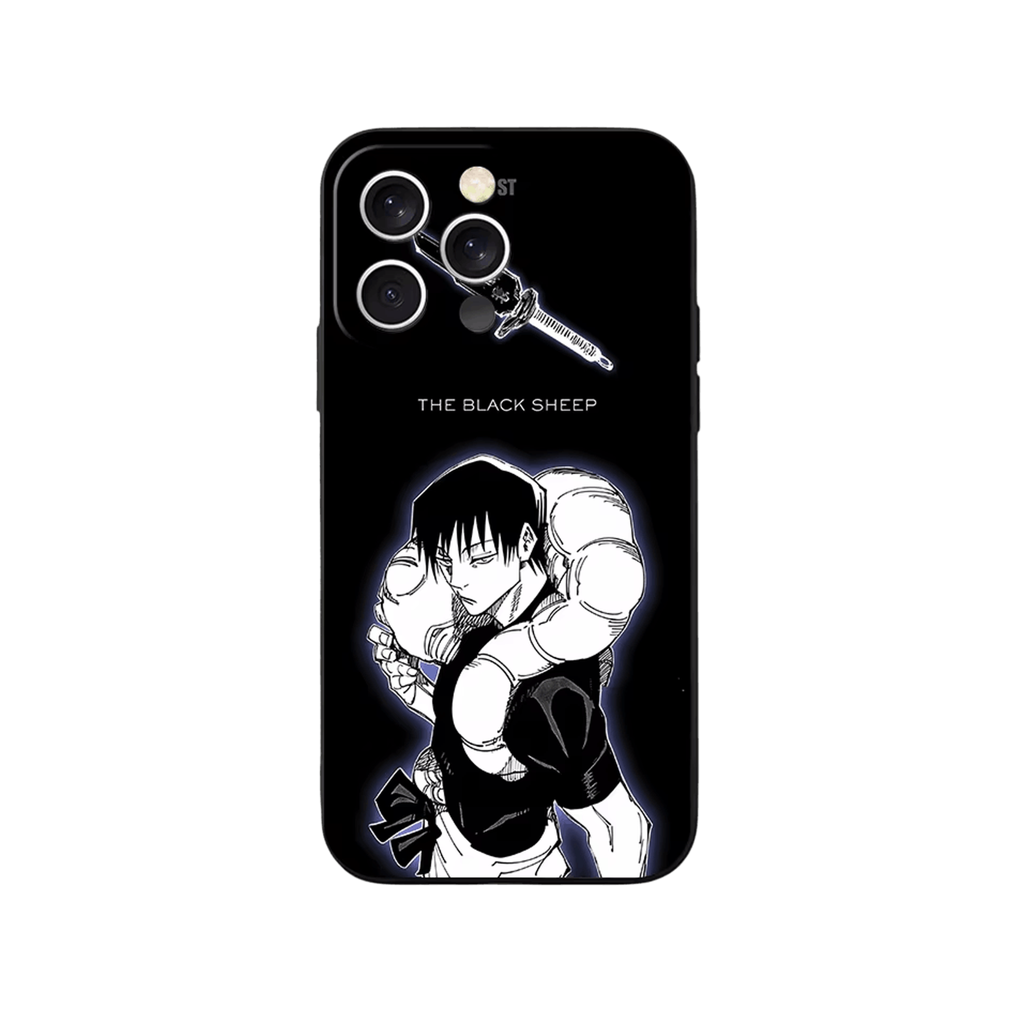Coque iPhone Jujutsu Kaisen – Toji, Halo Argent, dominante noir et argent