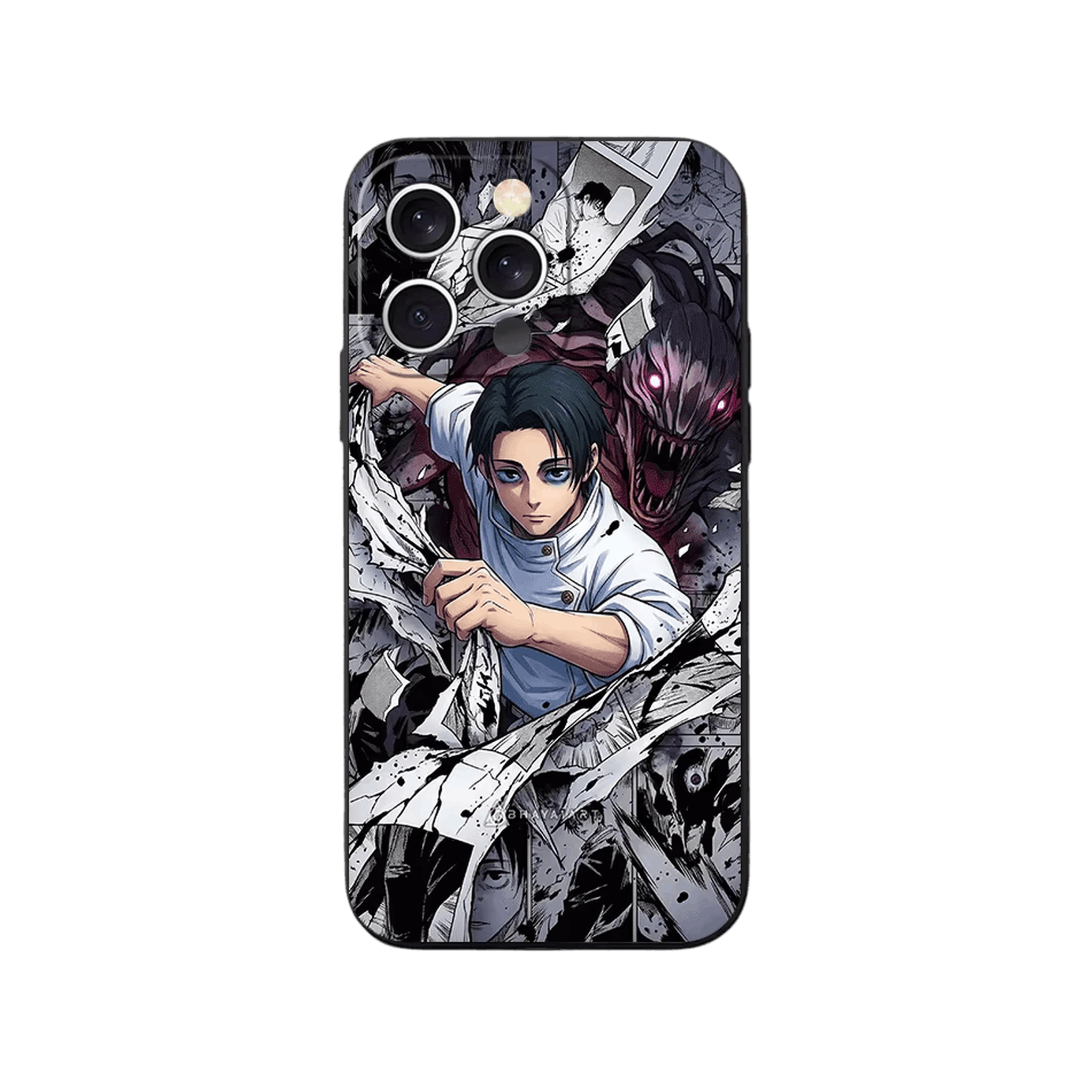 Coque iPhone Jujutsu Kaisen – Yuta, Collage Manga, dominante gris et blanc