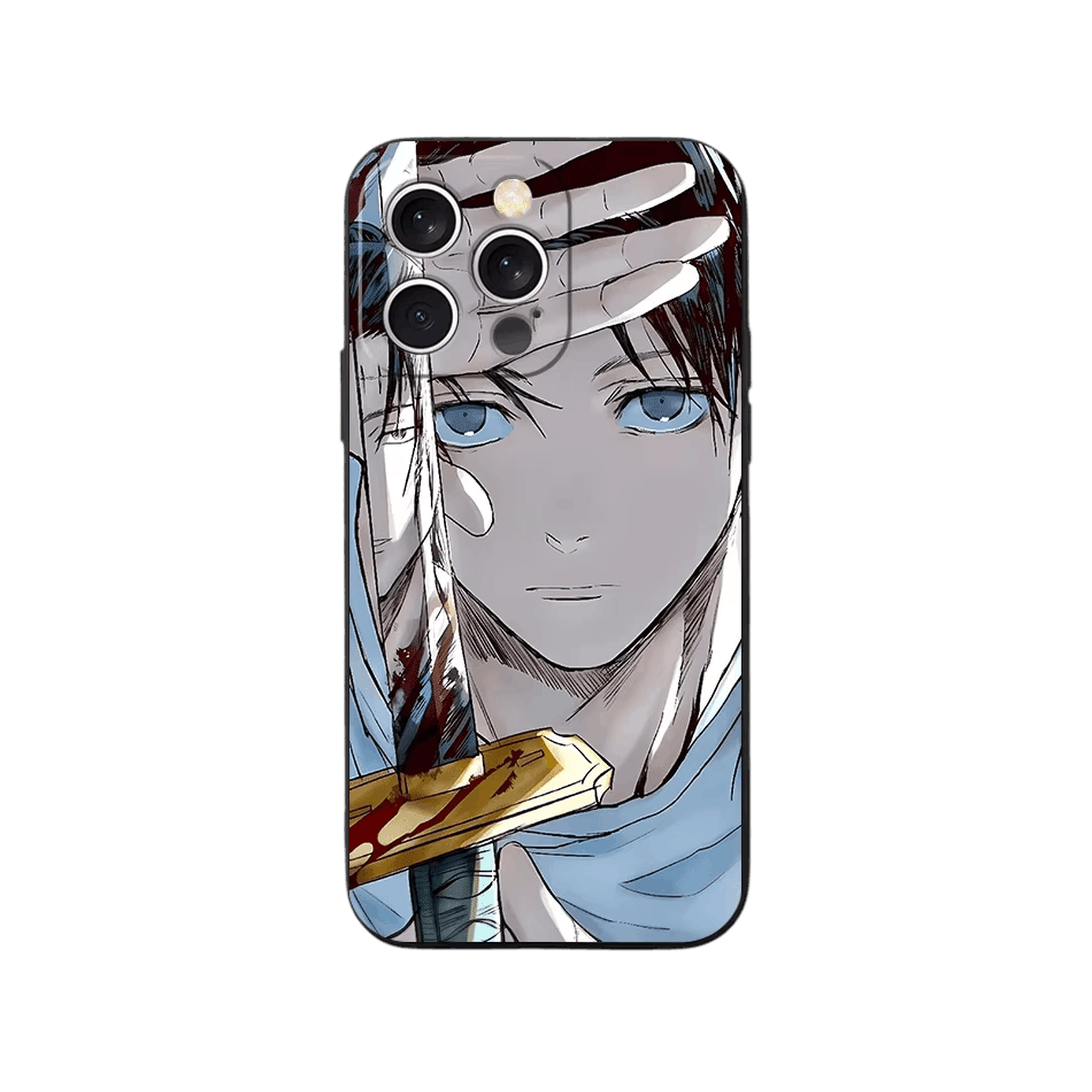 Coque iPhone Jujutsu Kaisen – Yuta, Gros Plan, dominante bleu pâle