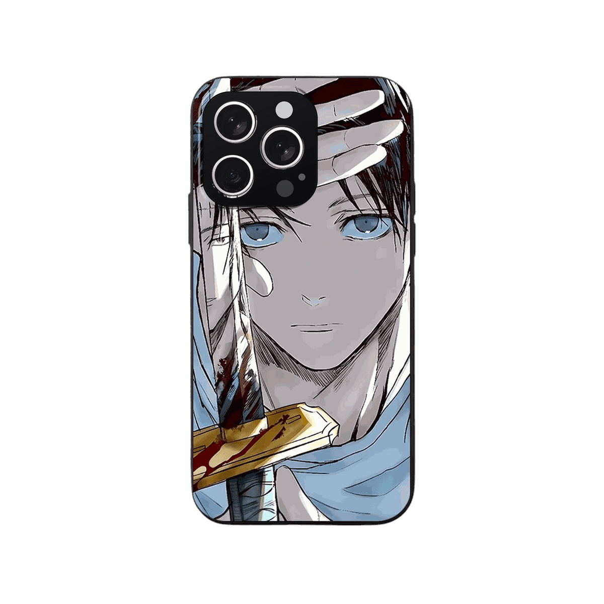 Coque iPhone Jujutsu Kaisen – Yuta, Gros Plan, dominante bleu pâle