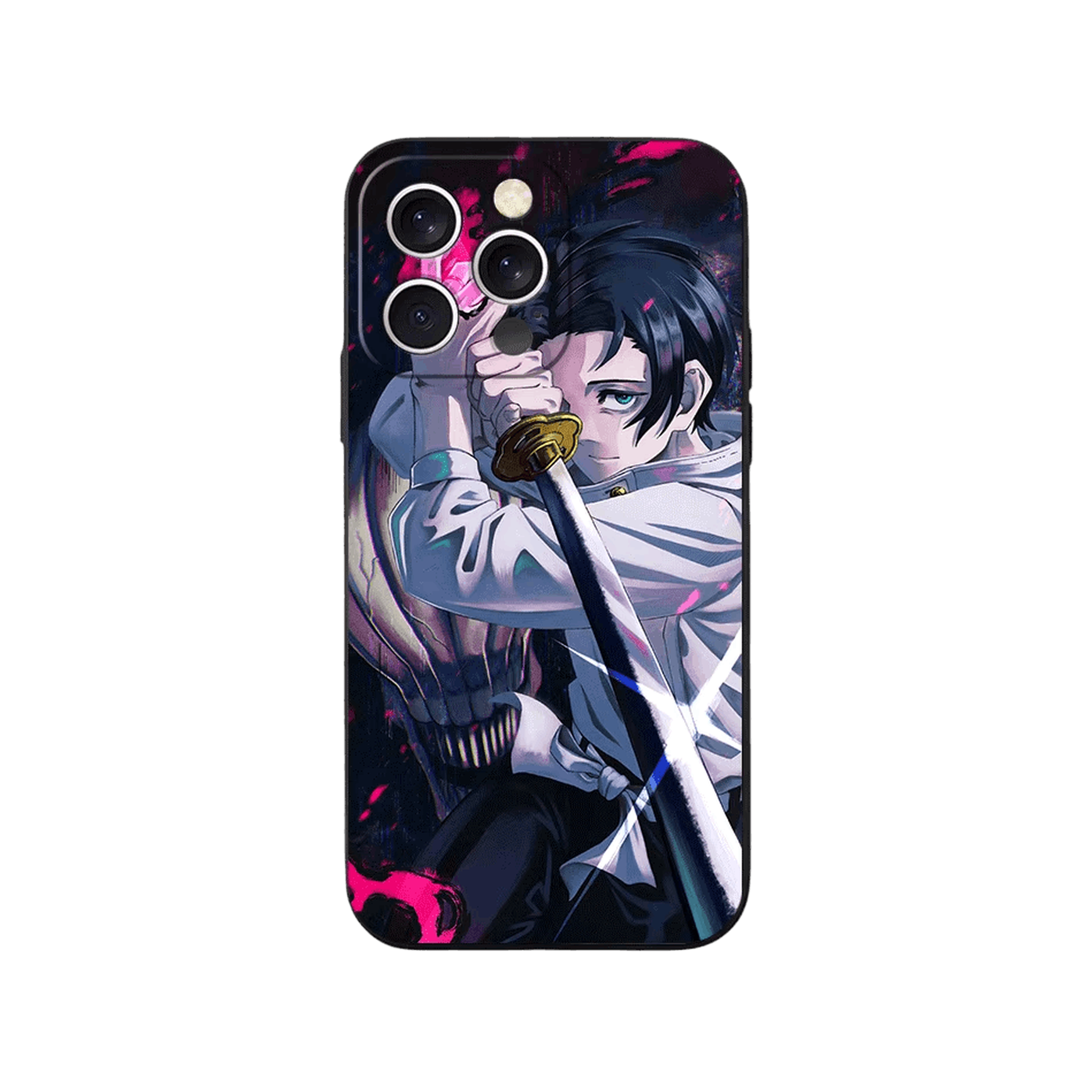Coque iPhone Jujutsu Kaisen – Yuta, Lame Dégainée, dominante noir et rose