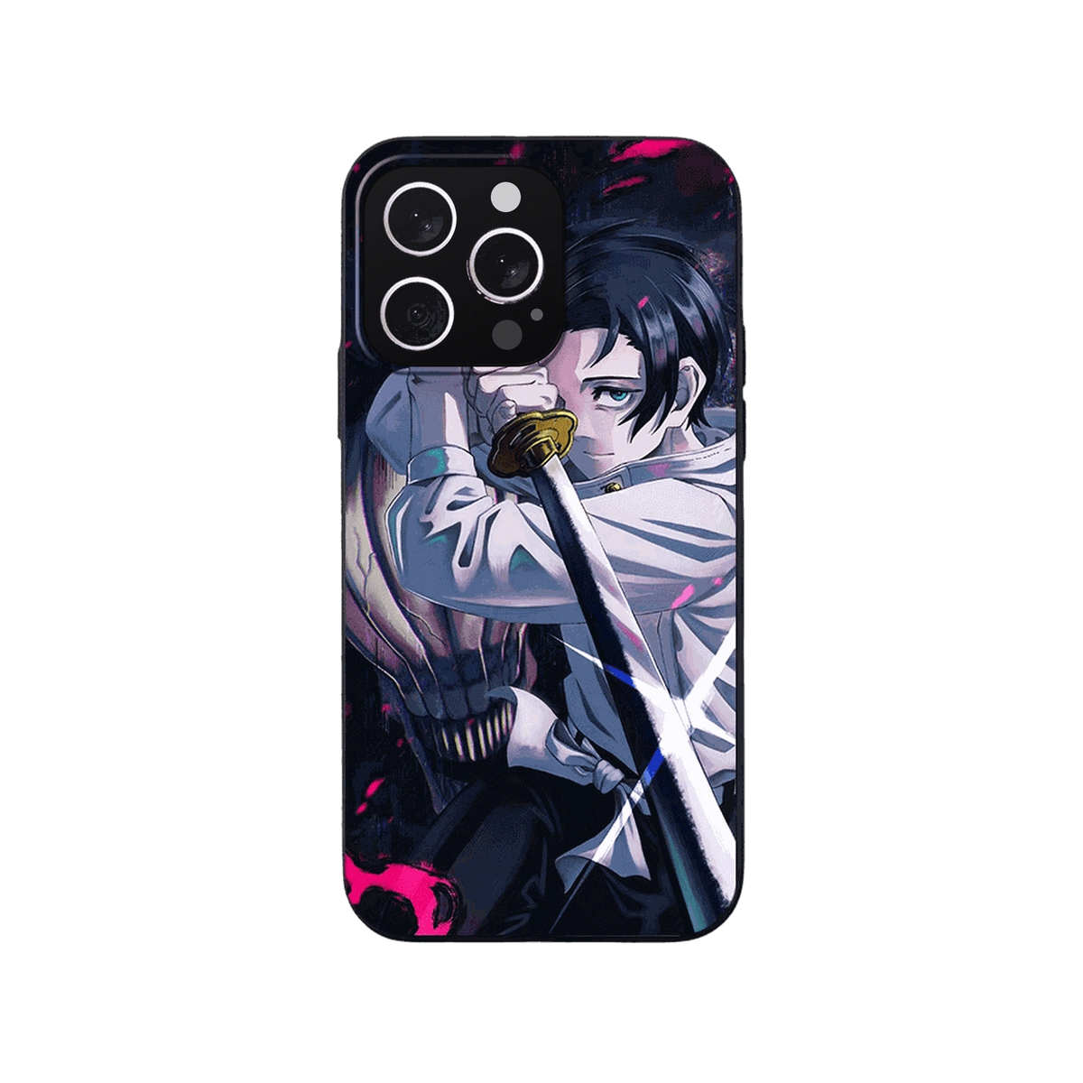 Coque iPhone Jujutsu Kaisen – Yuta, Lame Dégainée, dominante noir et rose