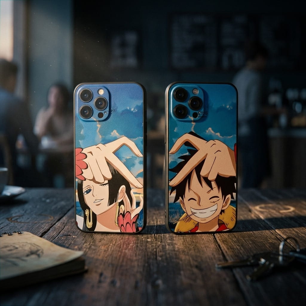 Coque iPhone manga One Piece Luffy et Boa Hancock présentation