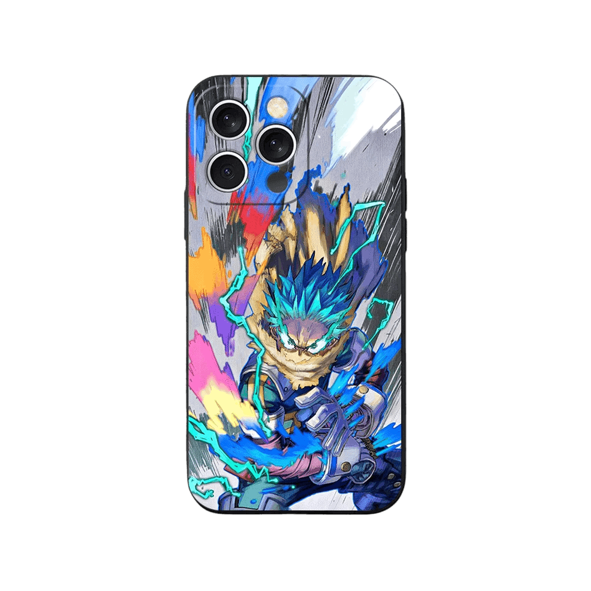 Coque iPhone My Hero Academia – Deku, Toile Peinte, dominante gris et turquoise