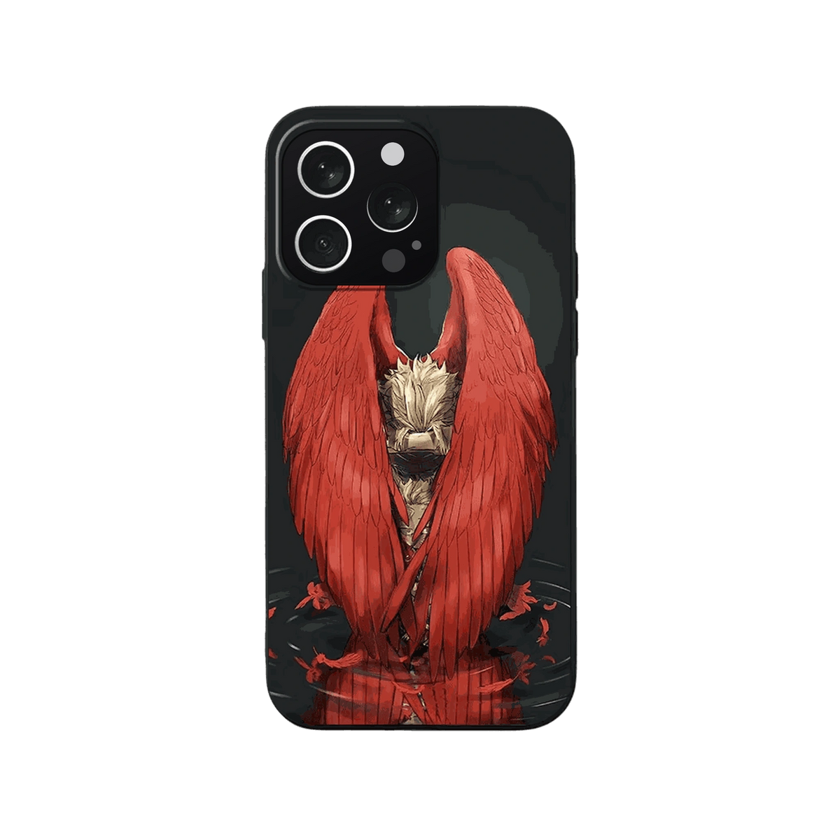 Coque iPhone My Hero Academia – Hawks, Ailes Refermées, dominante noir et rouge