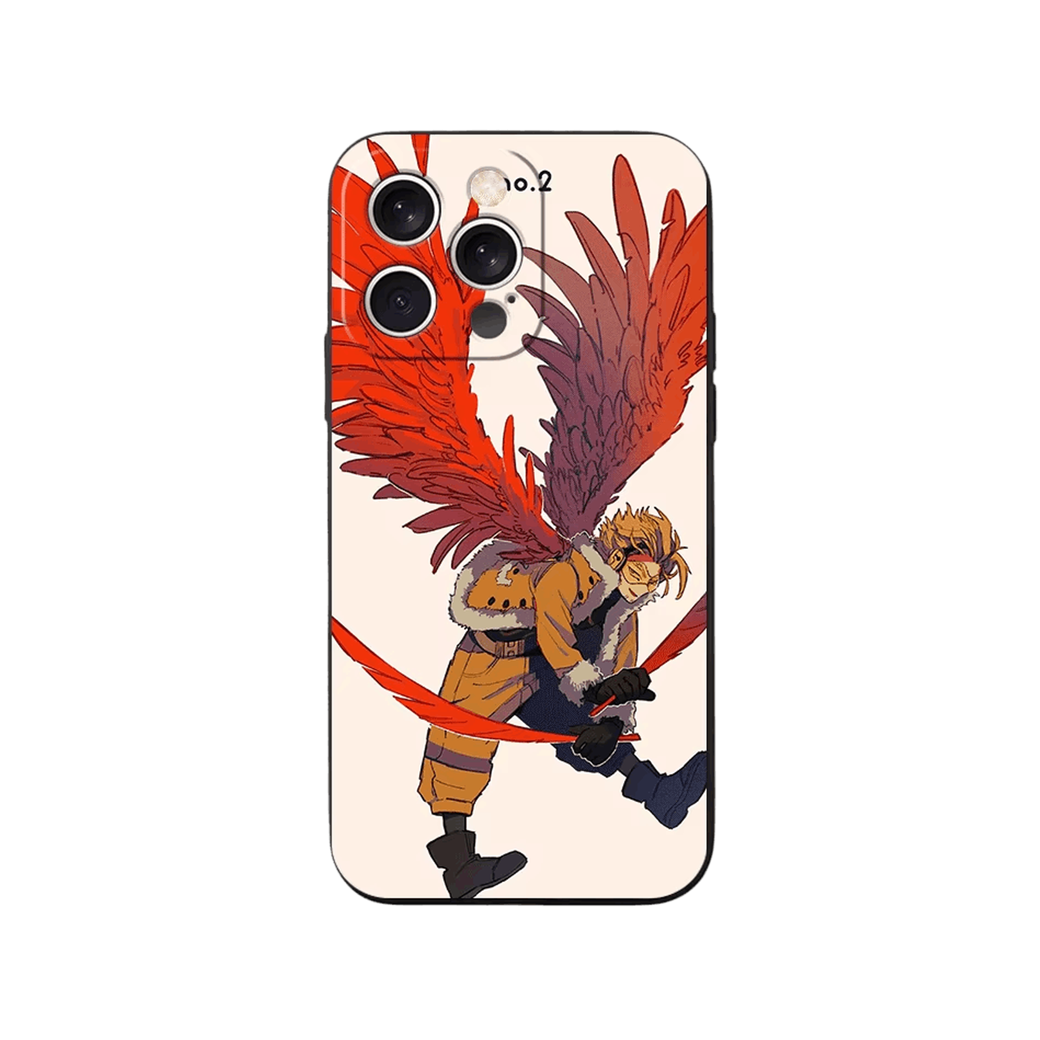 Coque iPhone My Hero Academia – Hawks, Envergure Complète, dominante crème et orange