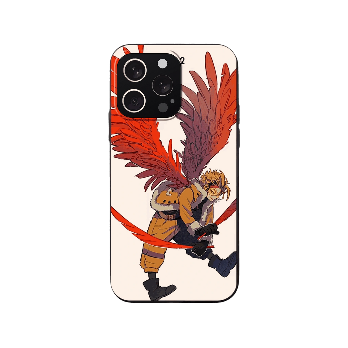 Coque iPhone My Hero Academia – Hawks, Envergure Complète, dominante crème et orange