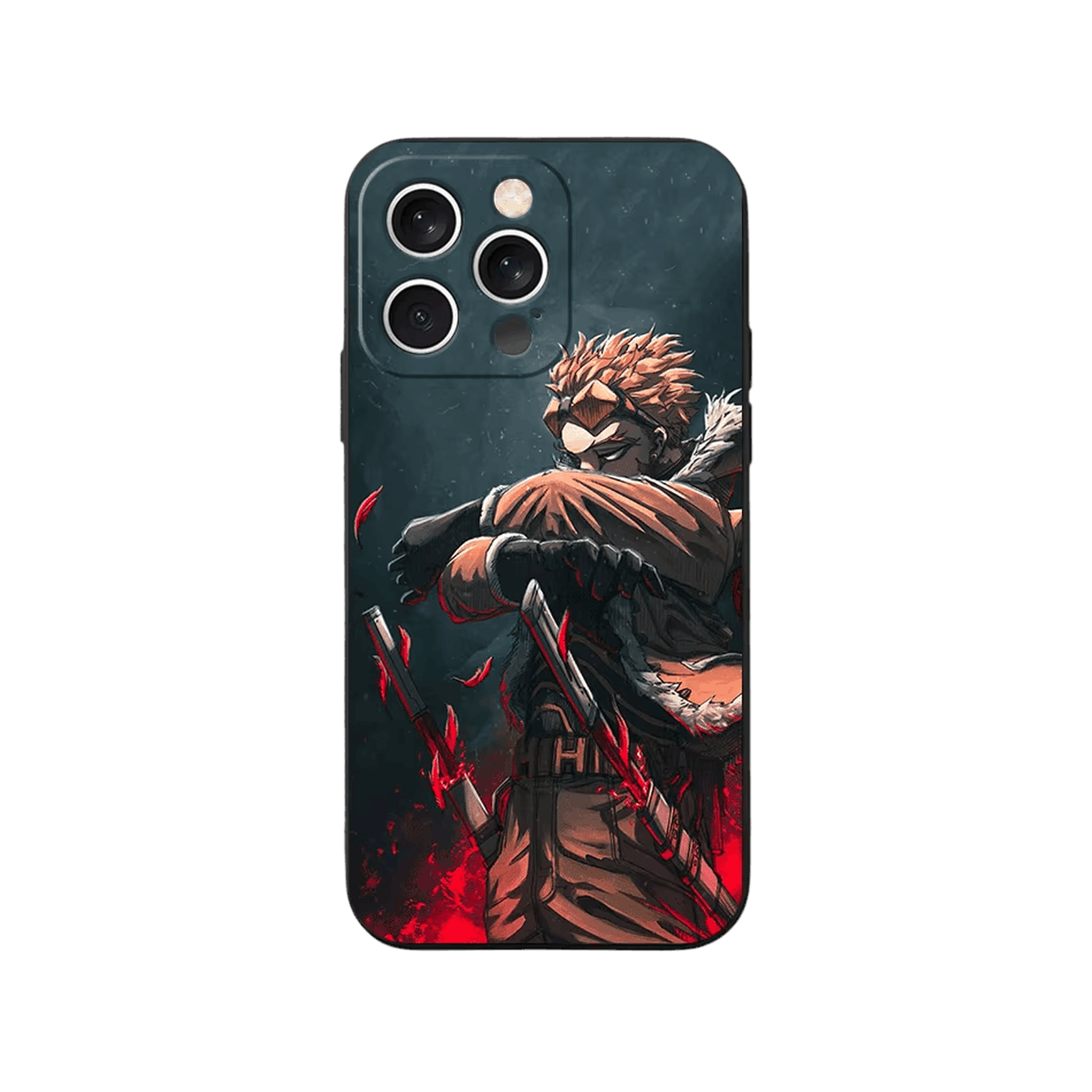 Coque iPhone My Hero Academia – Hawks, Lames Rouges, dominante gris ardoise et rouge