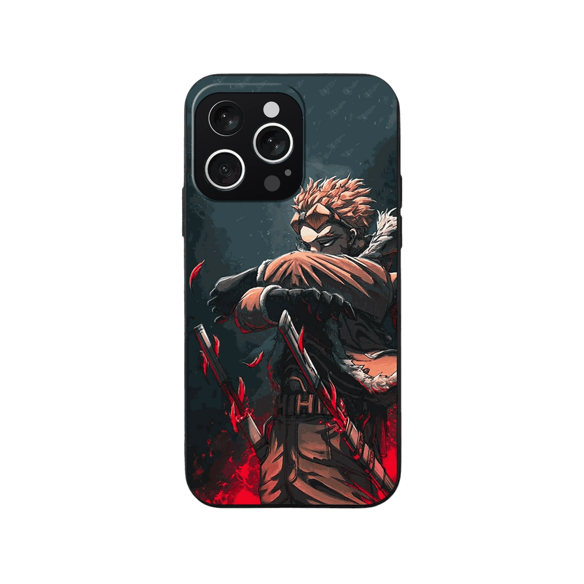 Coque iPhone My Hero Academia – Hawks, Lames Rouges, dominante gris ardoise et rouge
