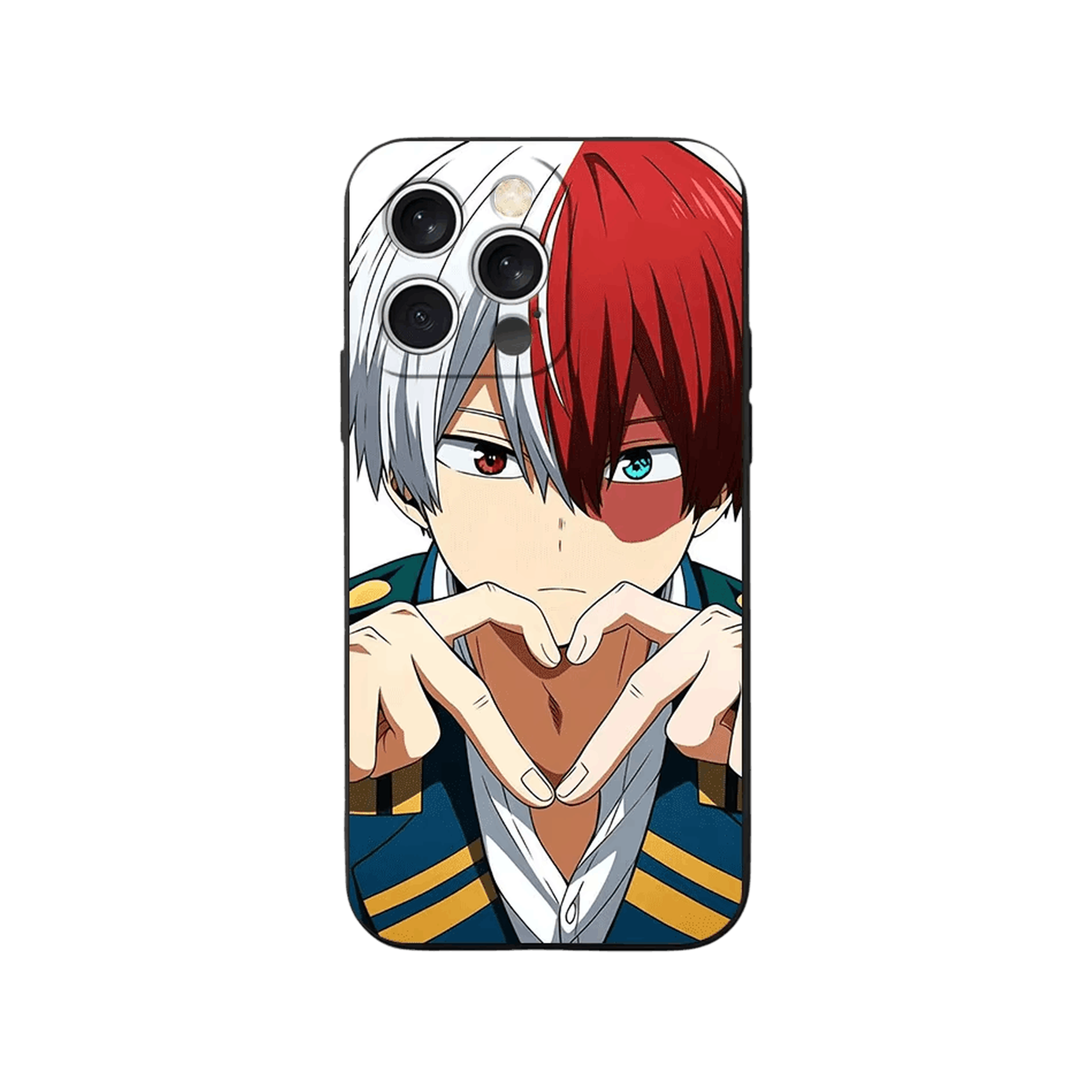 Coque iPhone My Hero Academia – Todoroki, Cœur à Deux Mains, dominante blanc et rouge