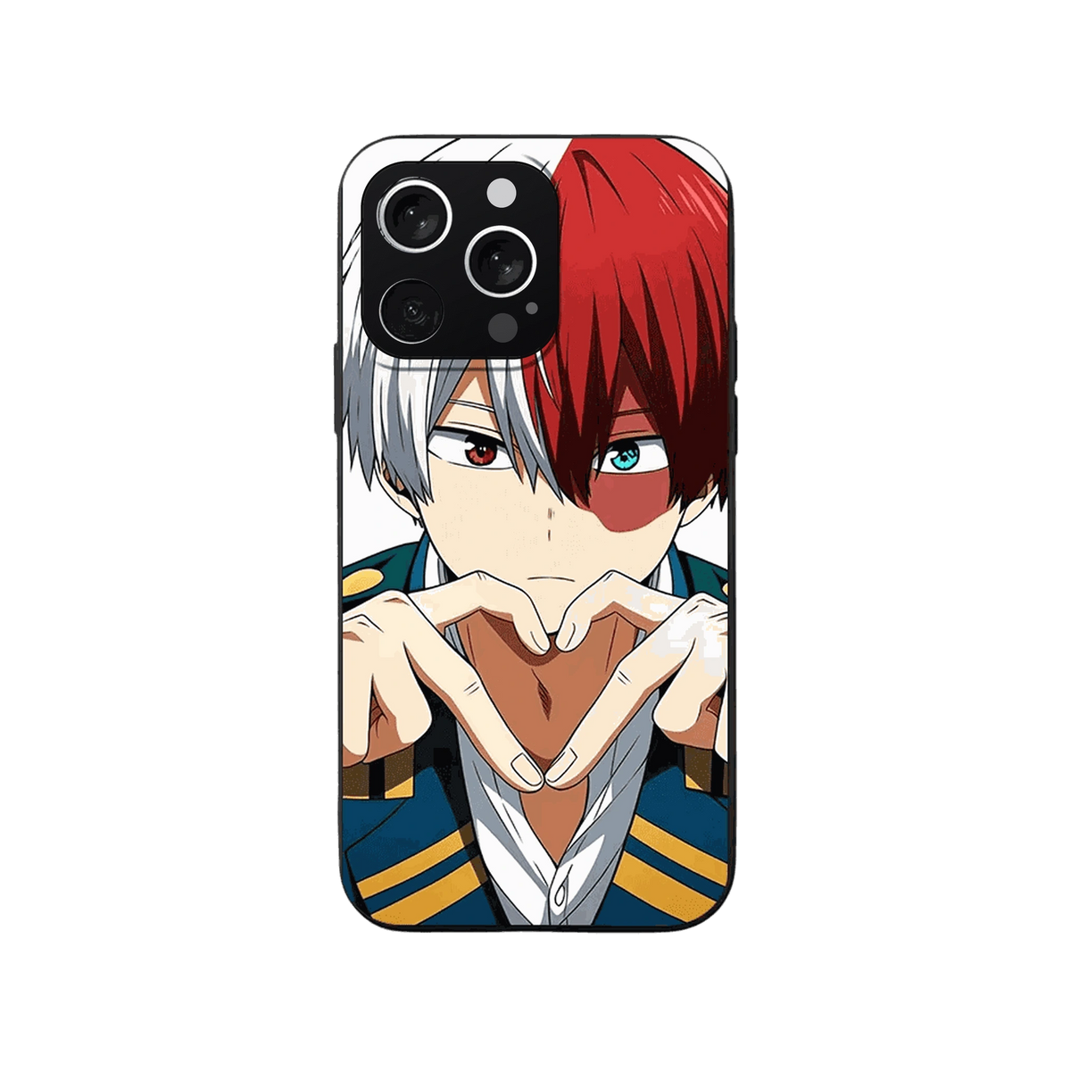 Coque iPhone My Hero Academia – Todoroki, Cœur à Deux Mains, dominante blanc et rouge