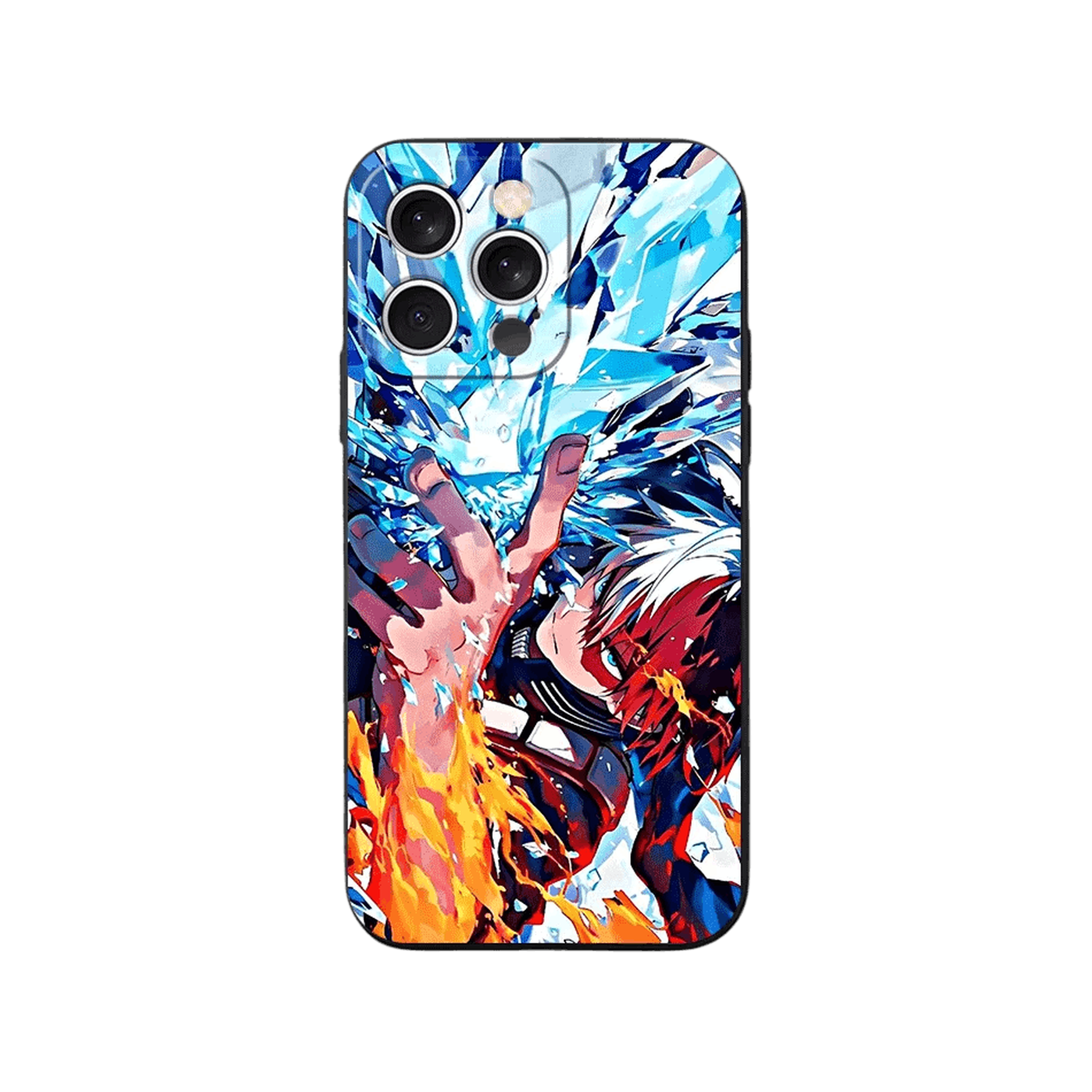 Coque iPhone My Hero Academia – Todoroki, Glace et Flamme, dominante bleu et orange