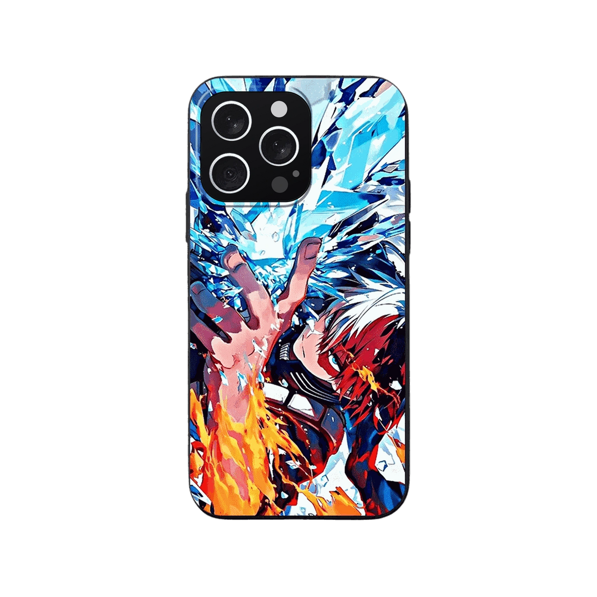 Coque iPhone My Hero Academia – Todoroki, Glace et Flamme, dominante bleu et orange