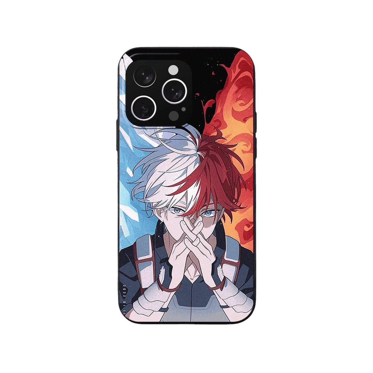 Coque iPhone My Hero Academia – Todoroki, Mains Jointes, dominante bleu et rouge