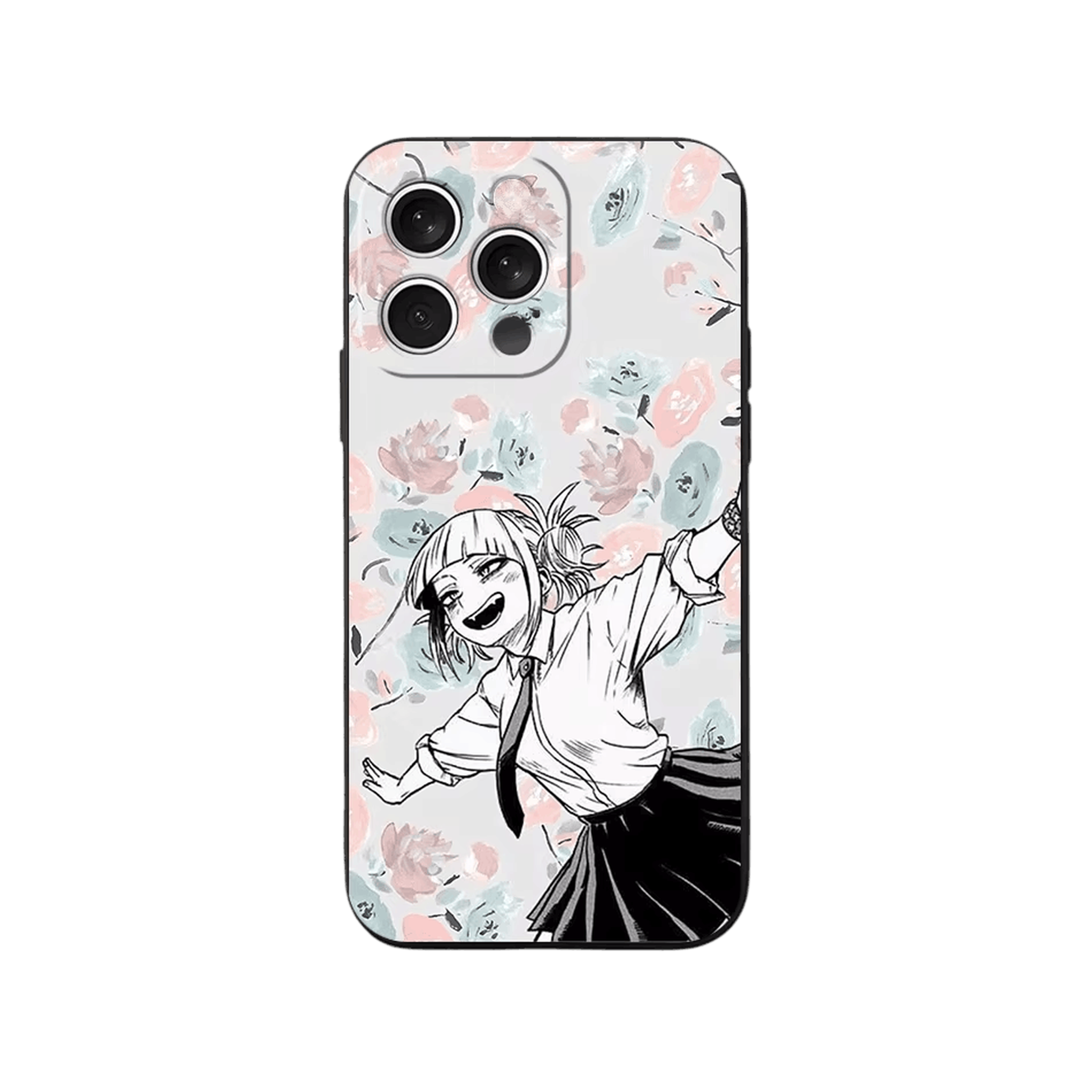 Coque iPhone My Hero Academia – Himiko Toga, Fleurs d'Aquarelle, dominante blanc et rose pâle