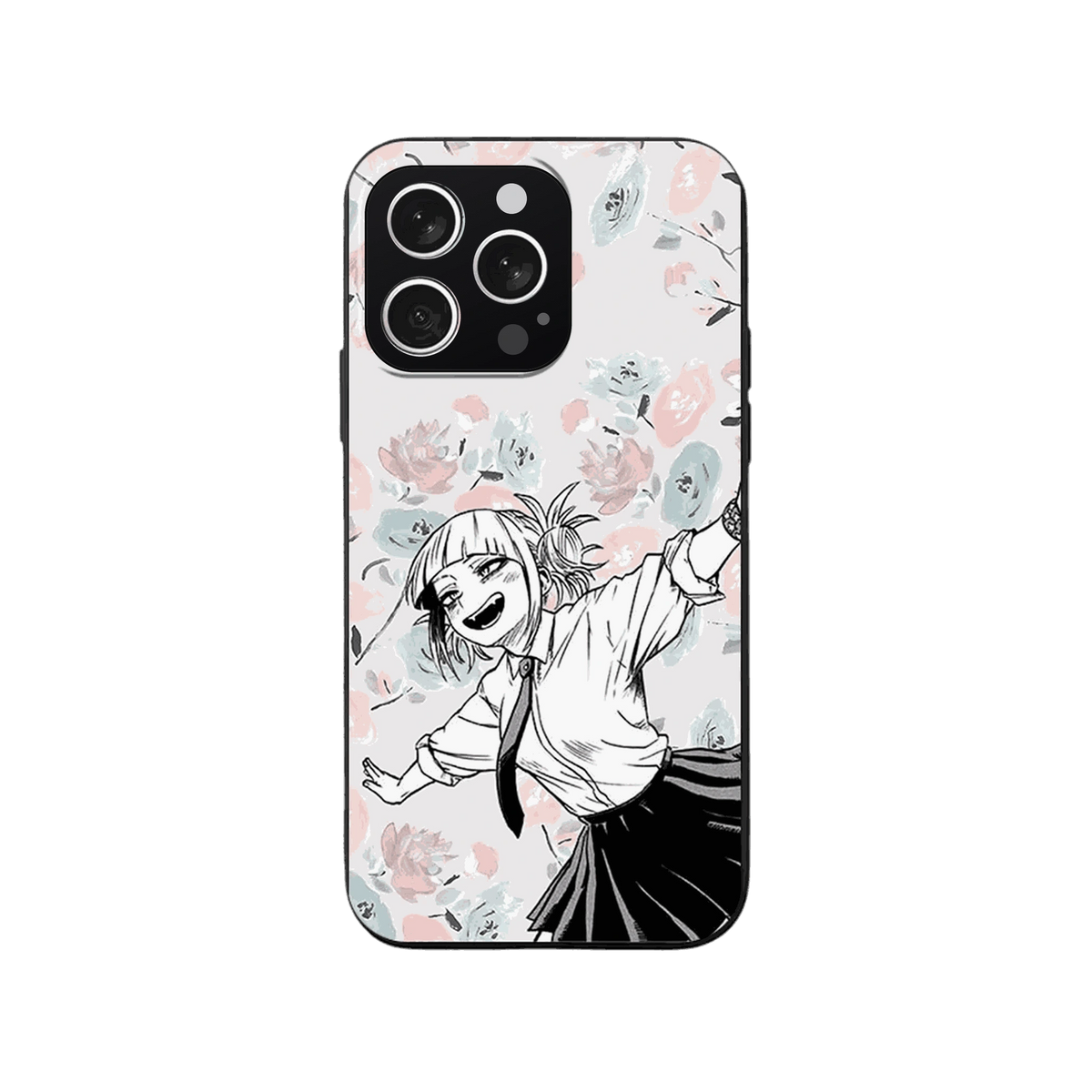 Coque iPhone My Hero Academia – Himiko Toga, Fleurs d'Aquarelle, dominante blanc et rose pâle