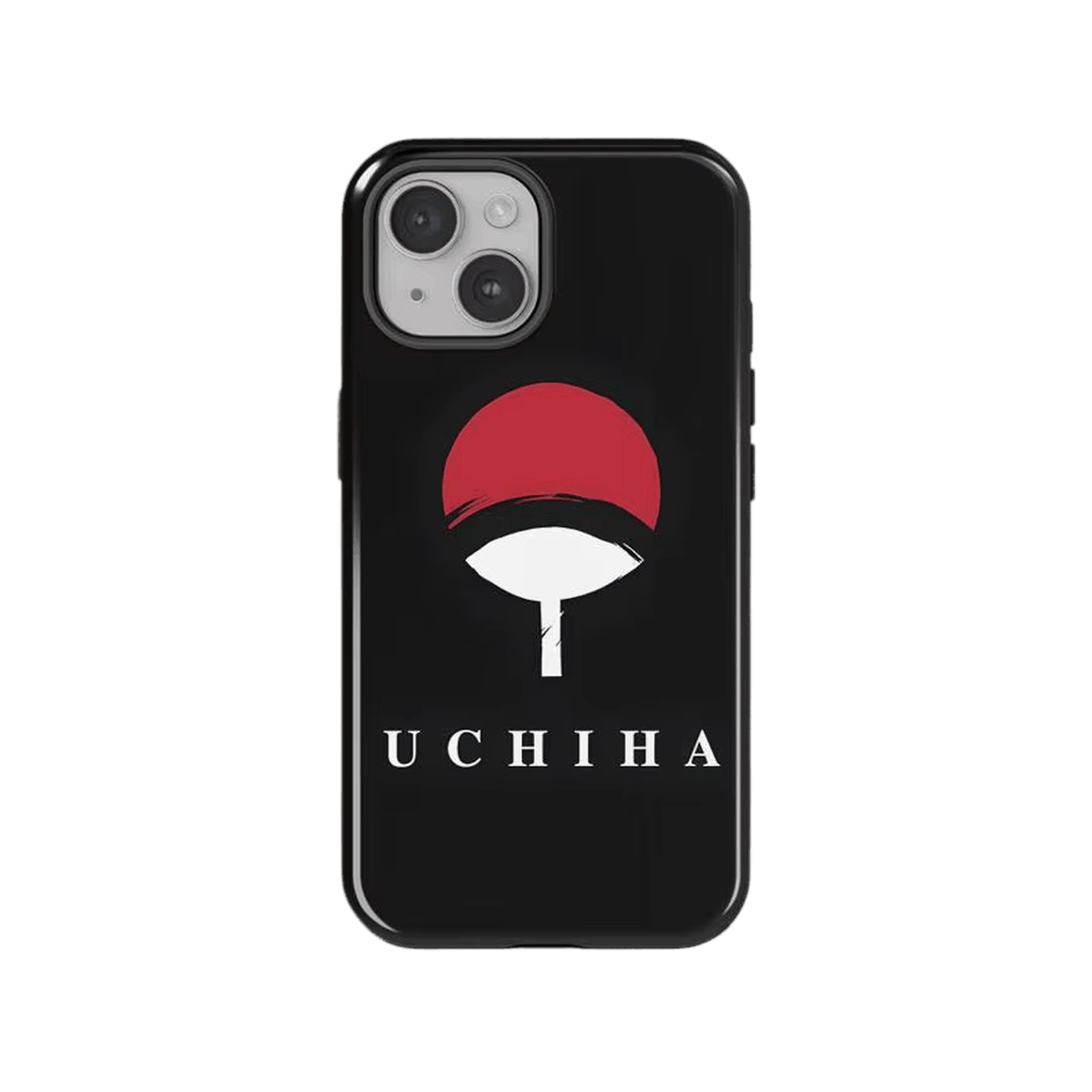 Coque iPhone Naruto illustrant emblème uchiha en dominante noir