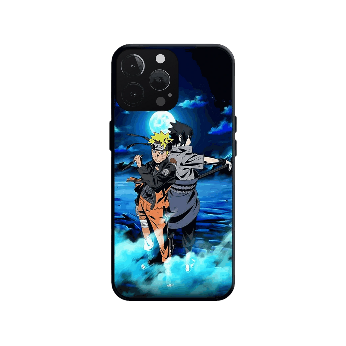 Coque iPhone Naruto illustrant naruto et sasuke en dominante bleu