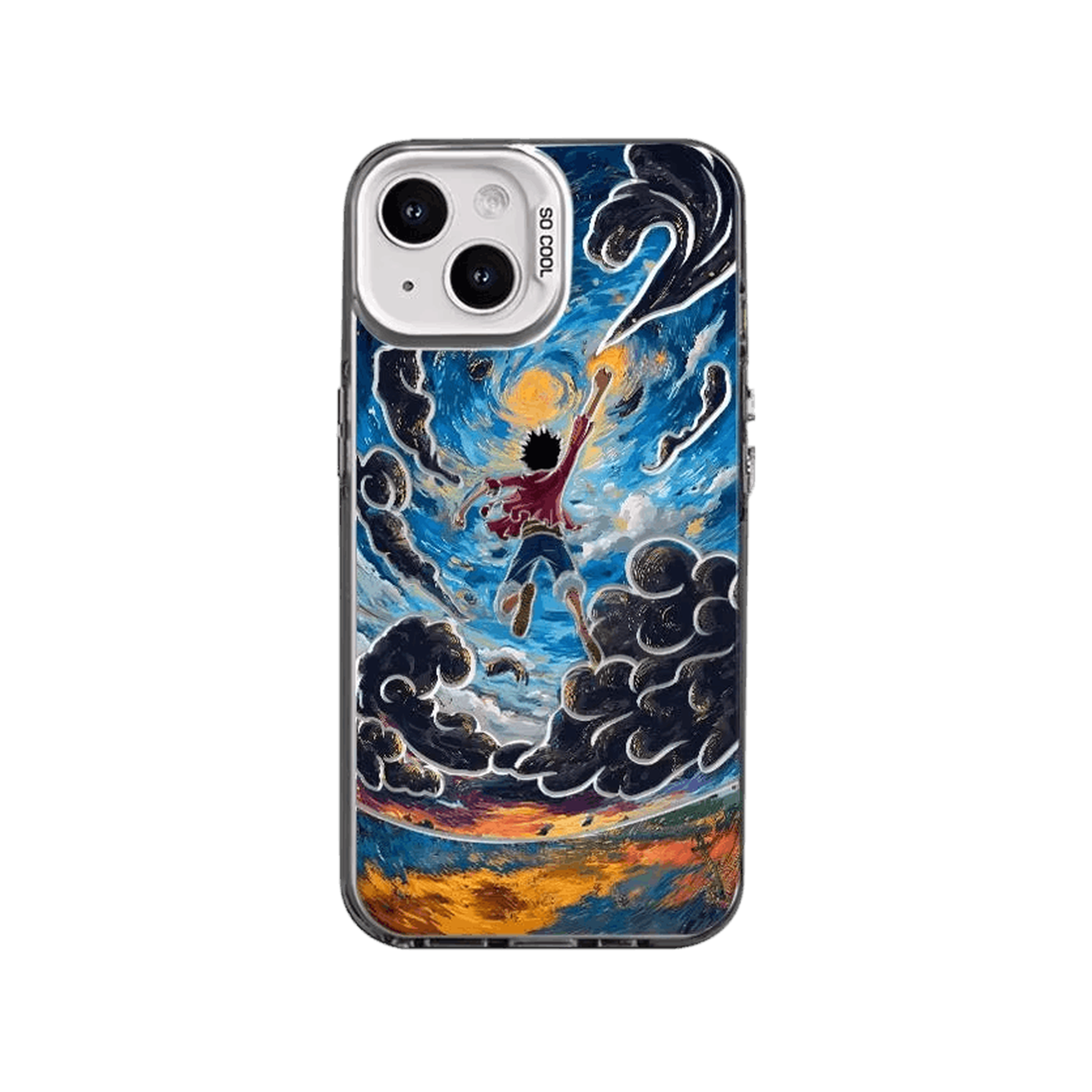 Coque iPhone One Piece – Luffy, Nuit Étoilée, dominante bleu nuit