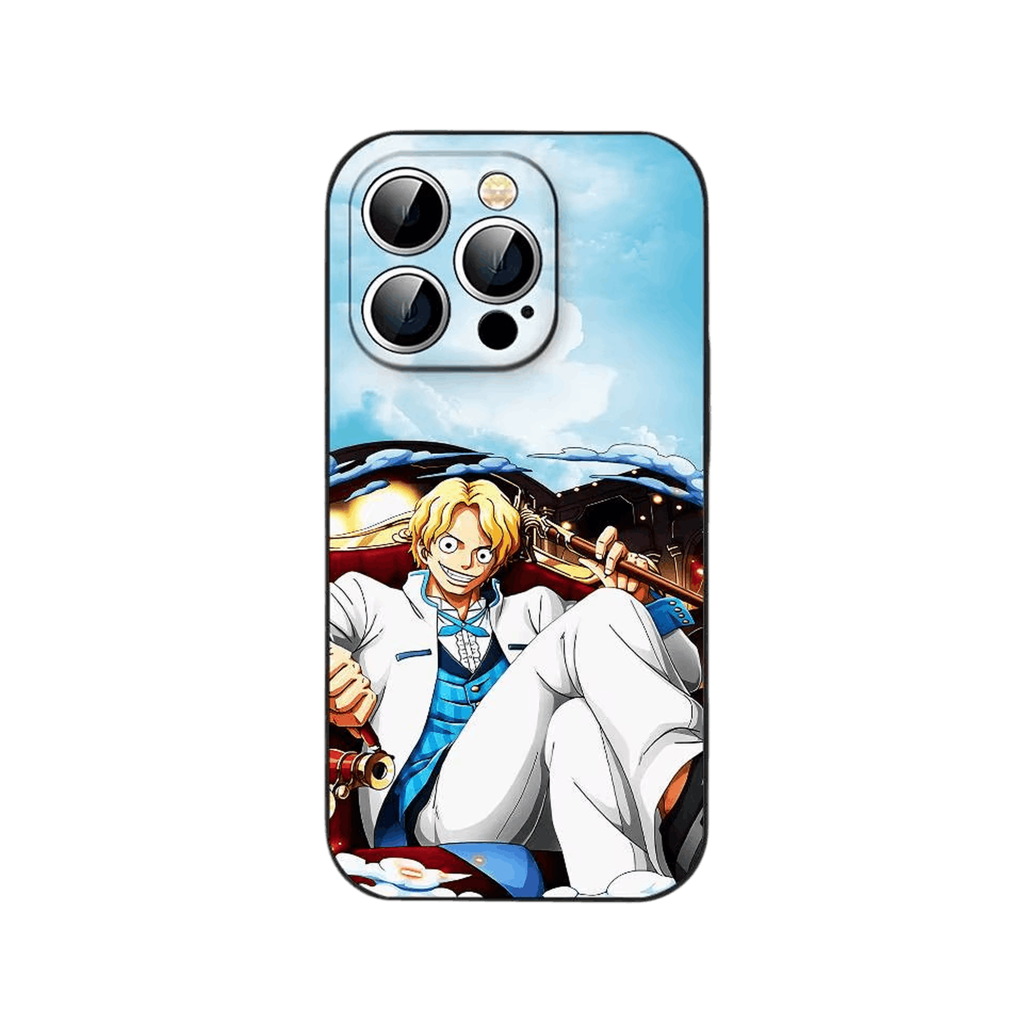 Coque iPhone One Piece illustrant tenue claire, ciel degage, aucune flamme